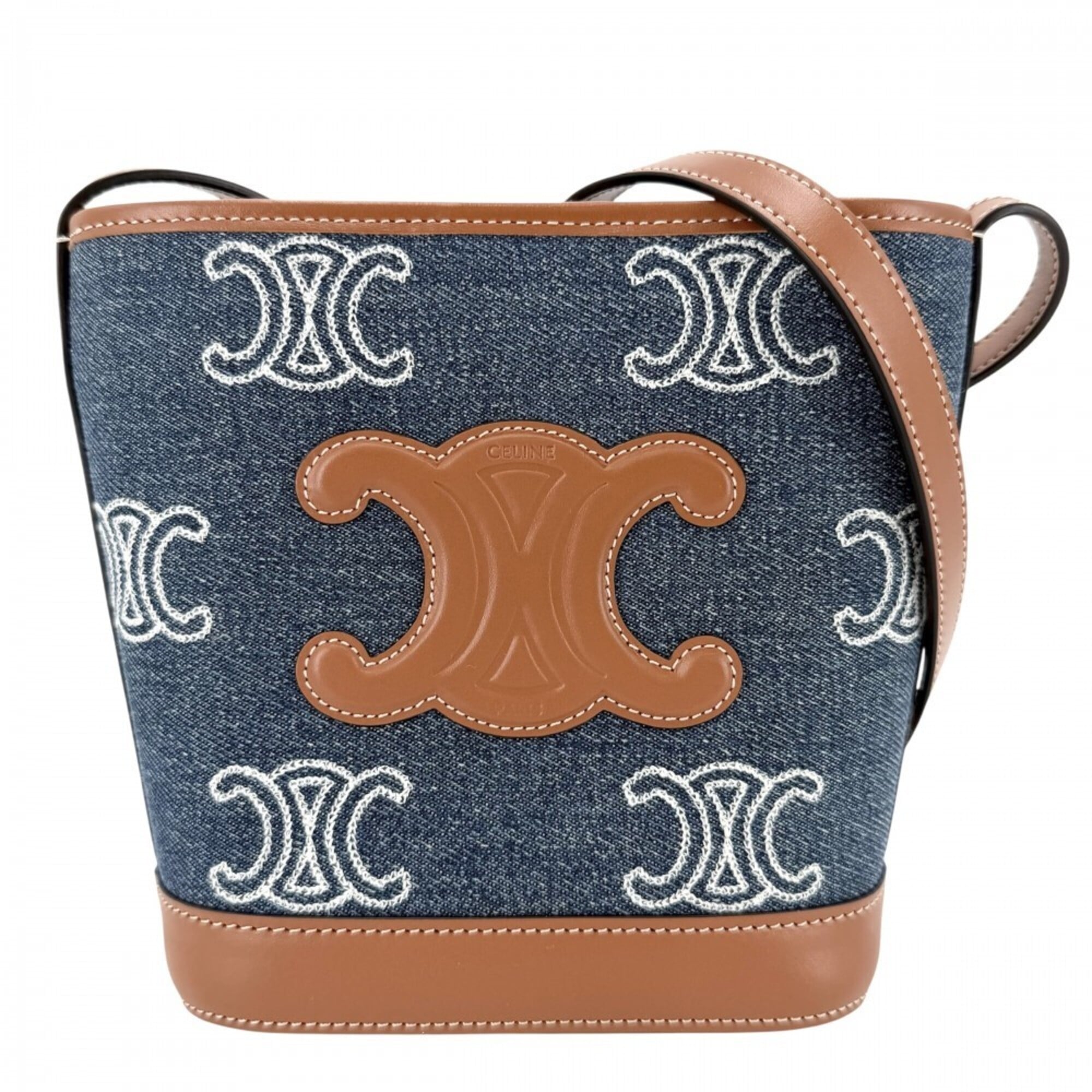 Celine Brown Denim Leather Shoulder Bag (Pre-Owned)