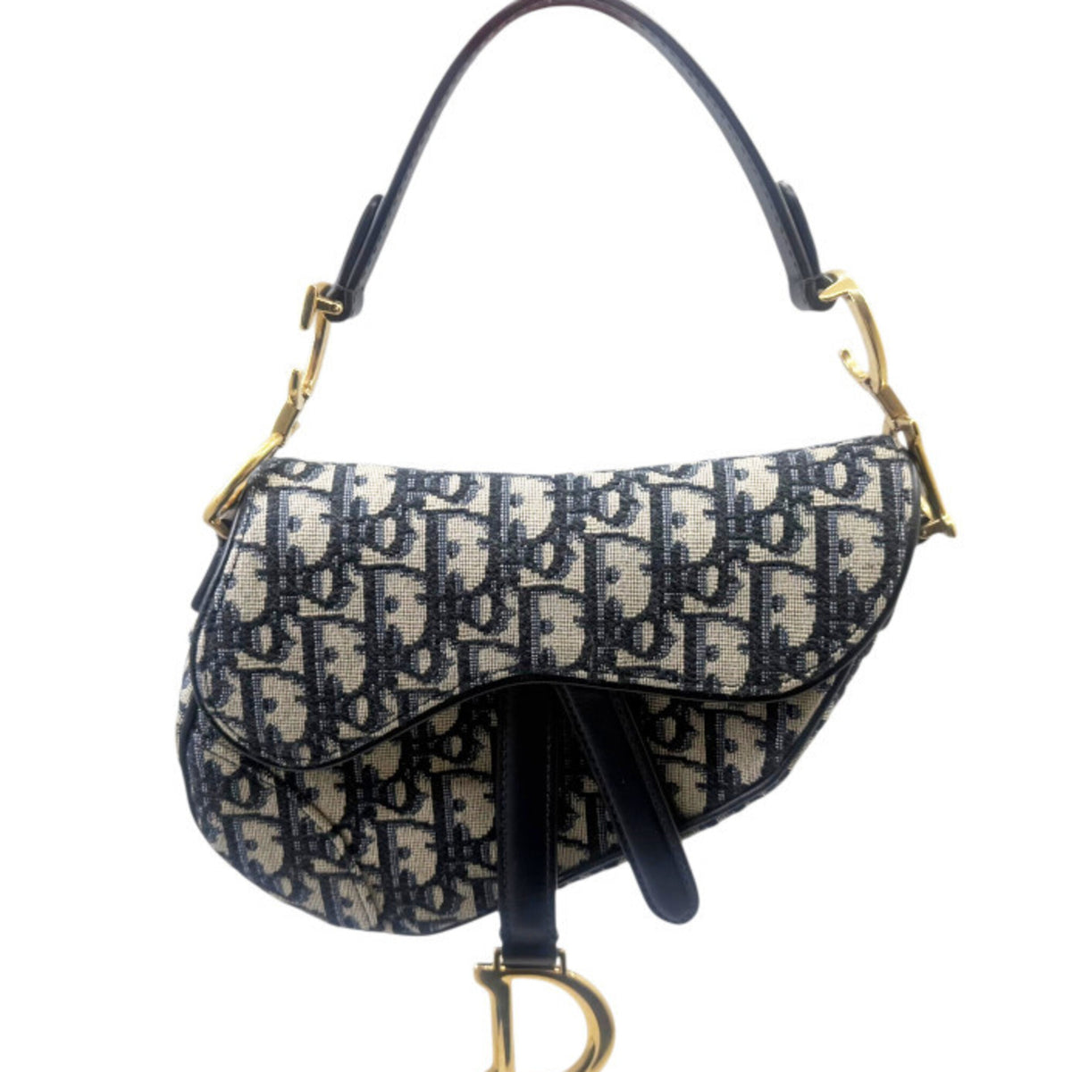 Christian Dior Navy Canvas Leather Handbag Saddle Bag (Pre-Owned)