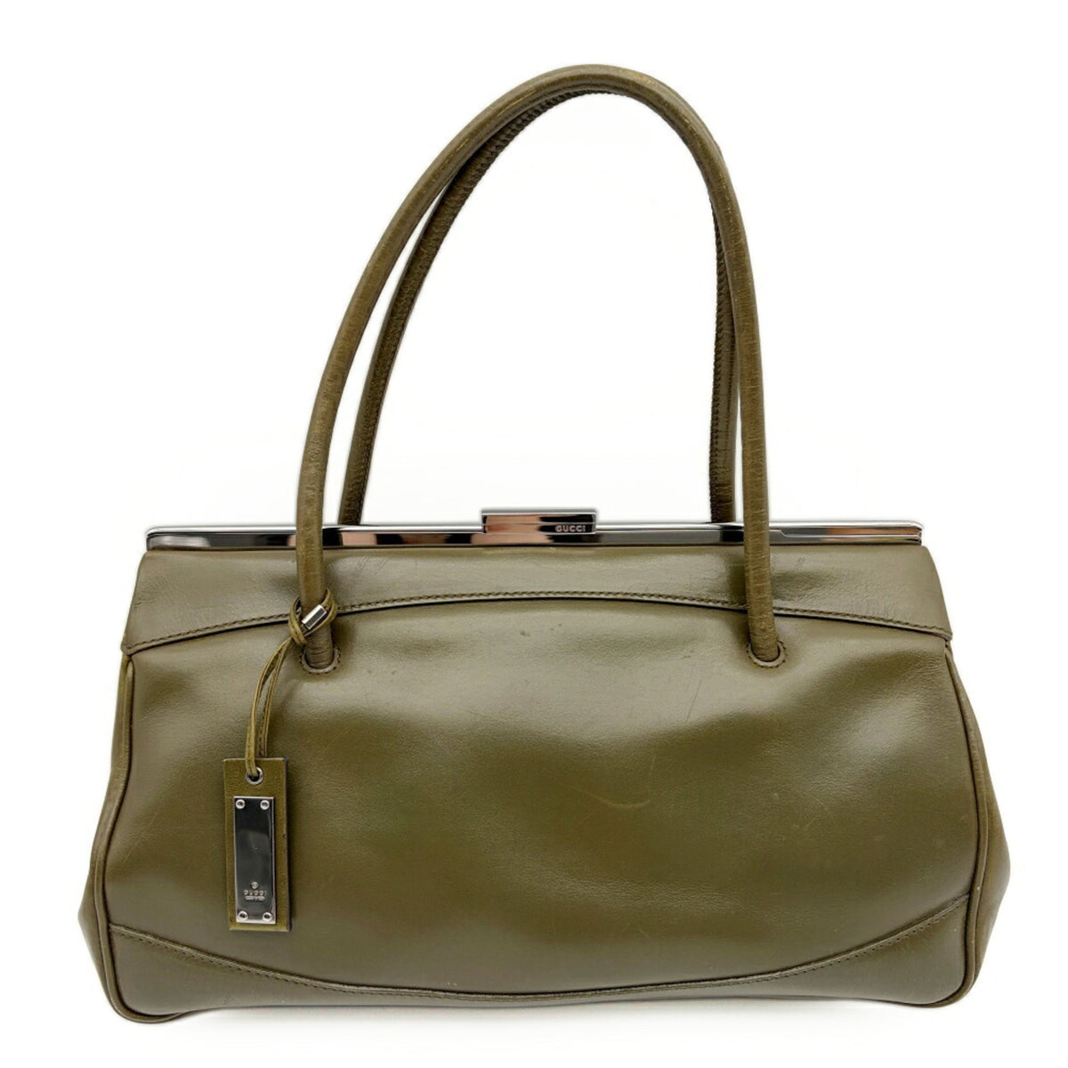 Gucci Green Khaki Olive Leather Handbag (Pre-Owned)