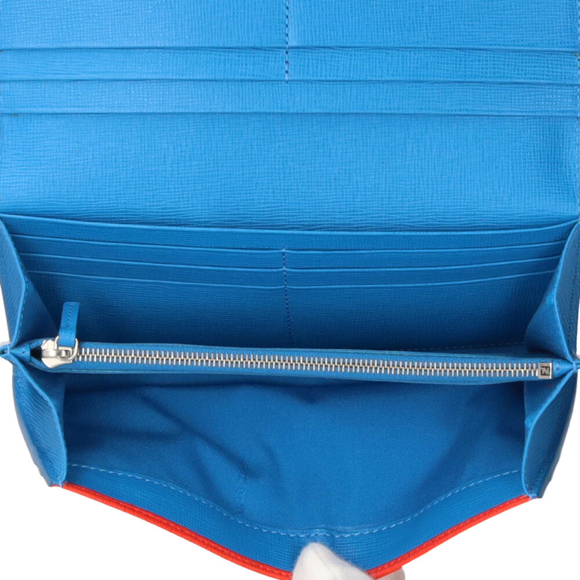 Fendi Blue Pink Red Color Leather Long Wallet (Bi-Fold) (Pre-Owned)