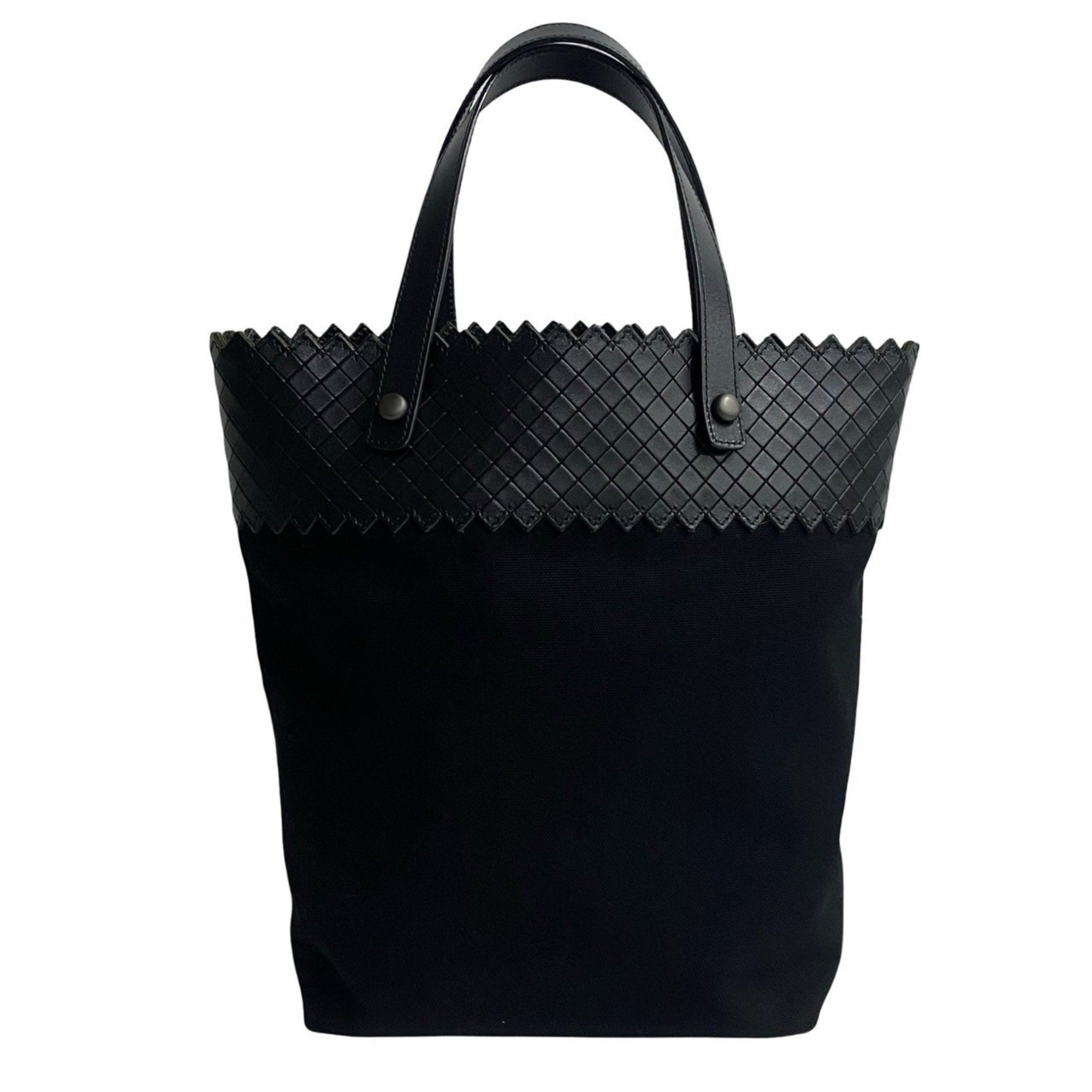 Bottega Veneta Black Leather Canvas Handbag Tote Bag (Pre-Owned)