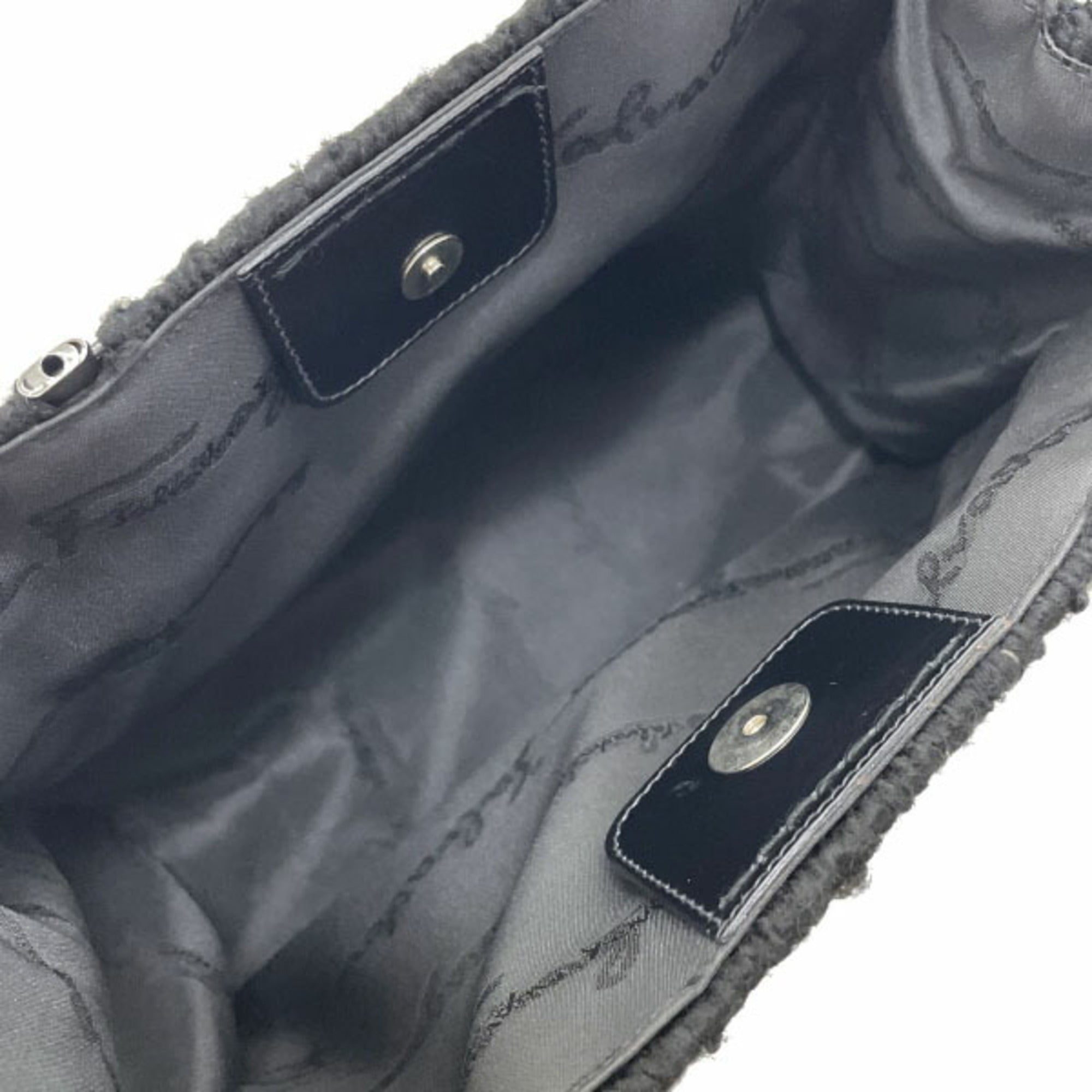 Salvatore Ferragamo Gancini Black Wool Metal Handbag Shoulder Bag Tote Bag (Pre-Owned)