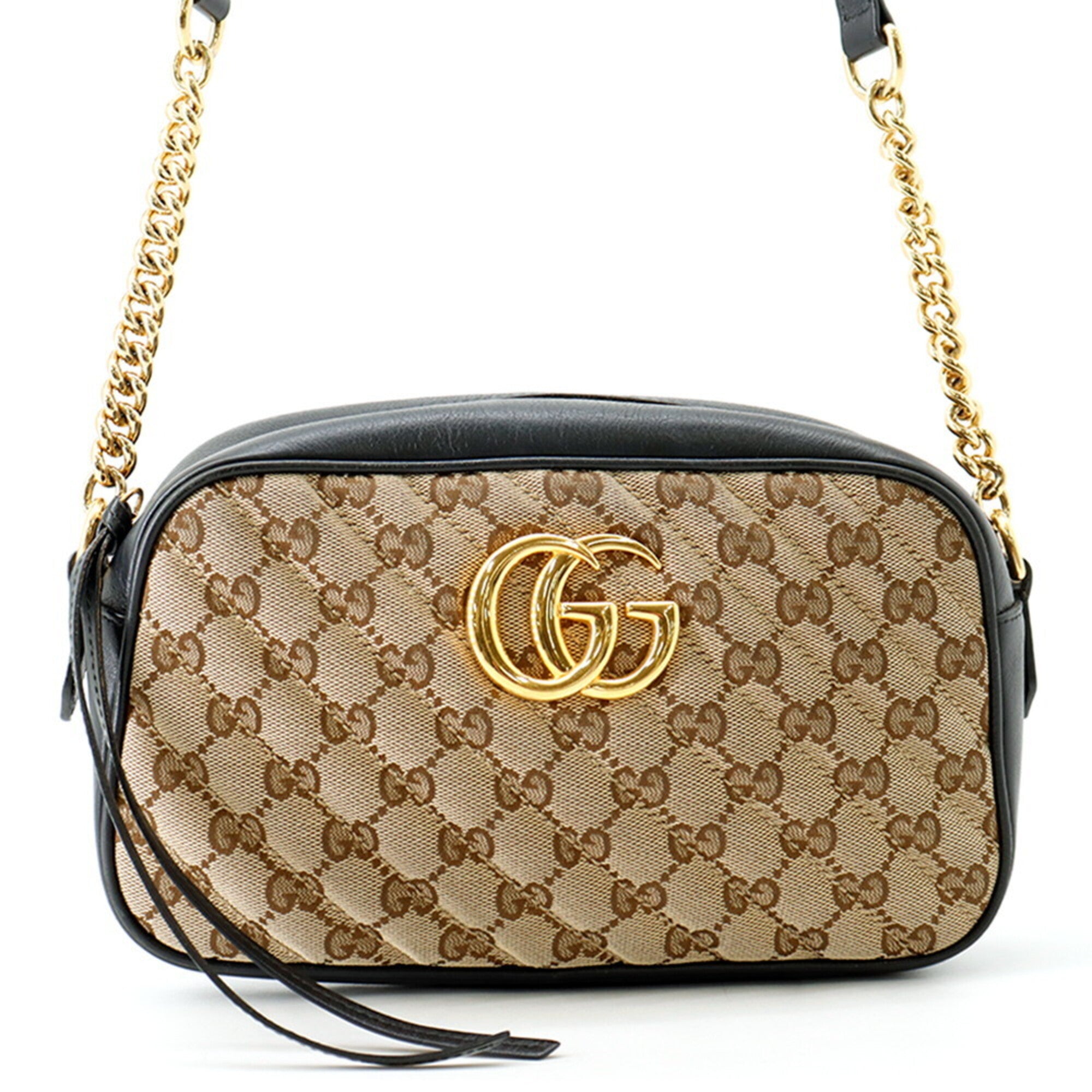 Gucci Beige Black Gg Canvas Handbag Shoulder Bag (Pre-Owned)