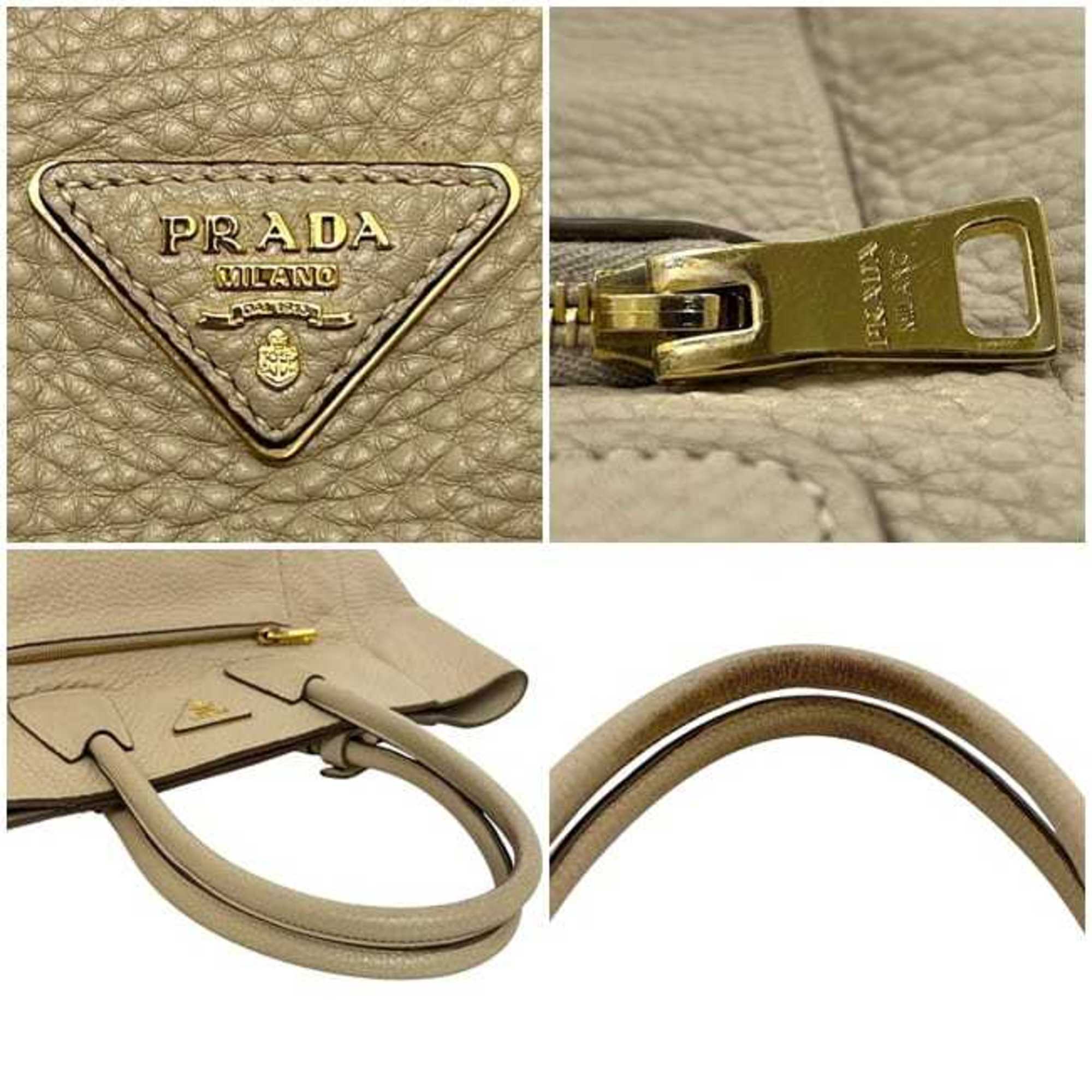 Prada Beige Leather Handbag Shoulder Bag (Pre-Owned)