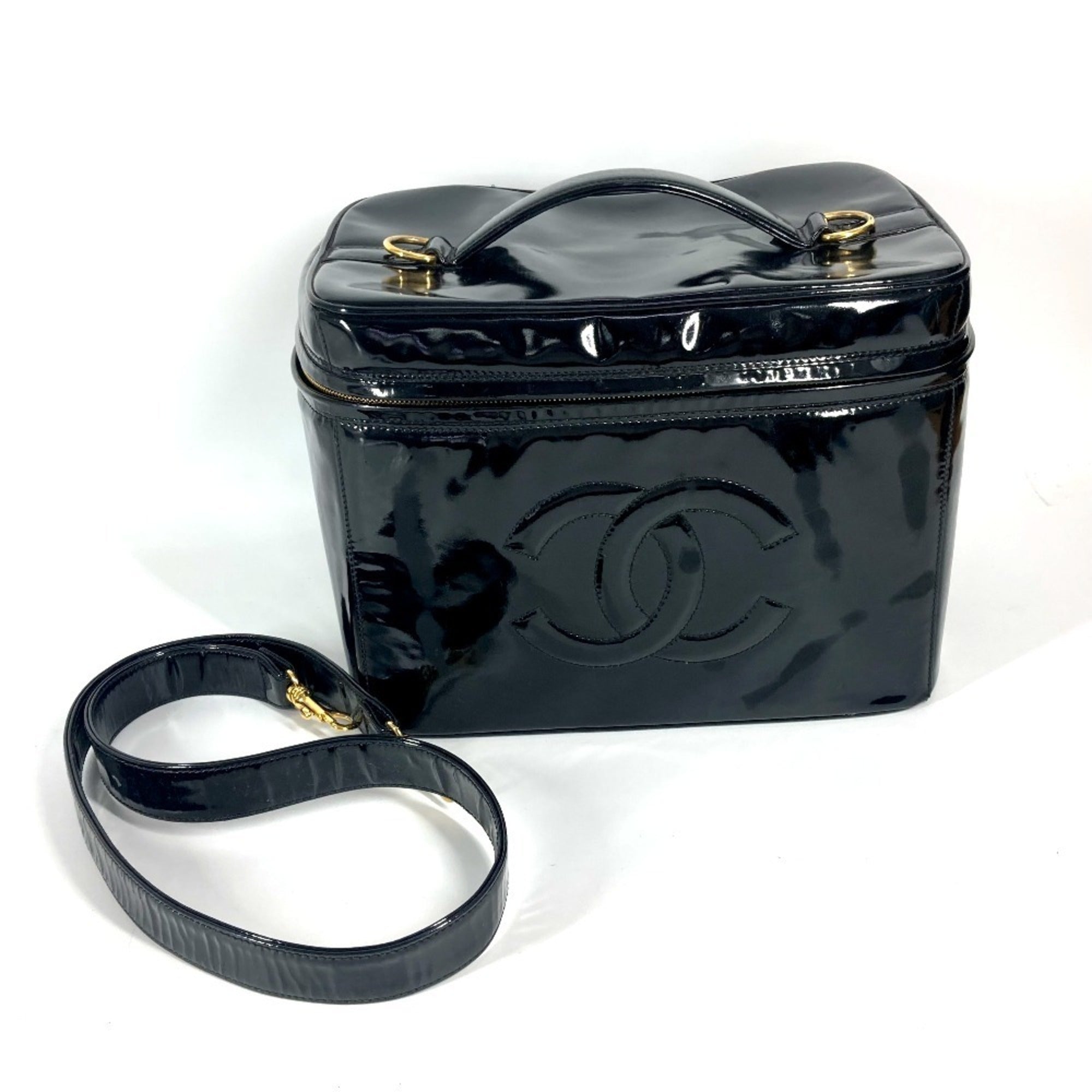 Chanel Black Patent Leather Handbag Shoulder Bag Vanity Bag (Pre-Owned)