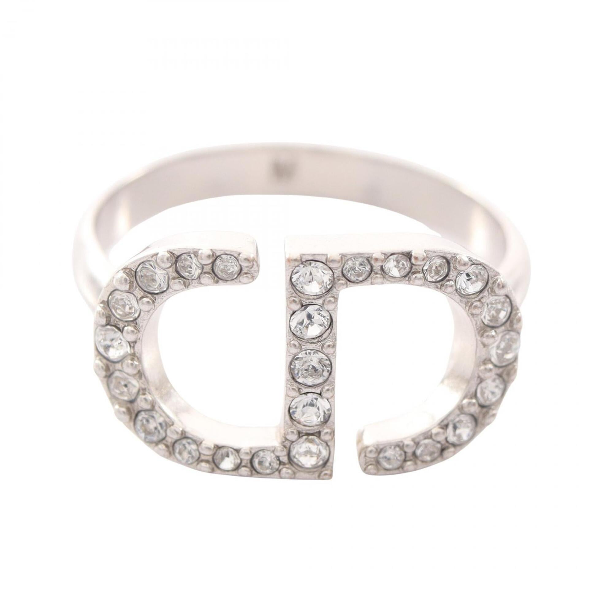 Christian Dior Silver Clear Metal Rhinestone Band Ring (Pre-Owned)