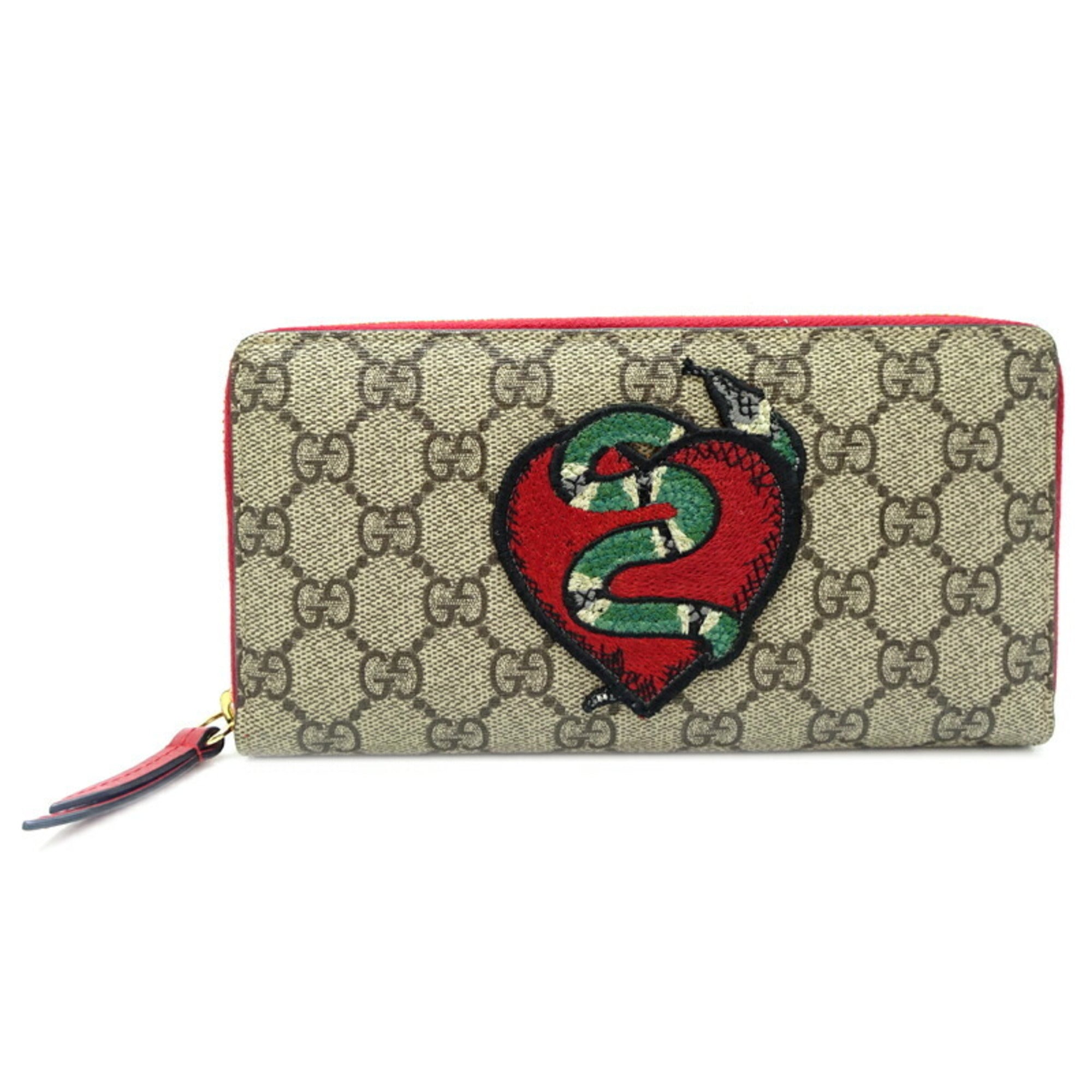 Gucci Beige Green Khaki Red Color Gg Supreme Long Bill Wallet (Bi-Fold) (Pre-Owned)