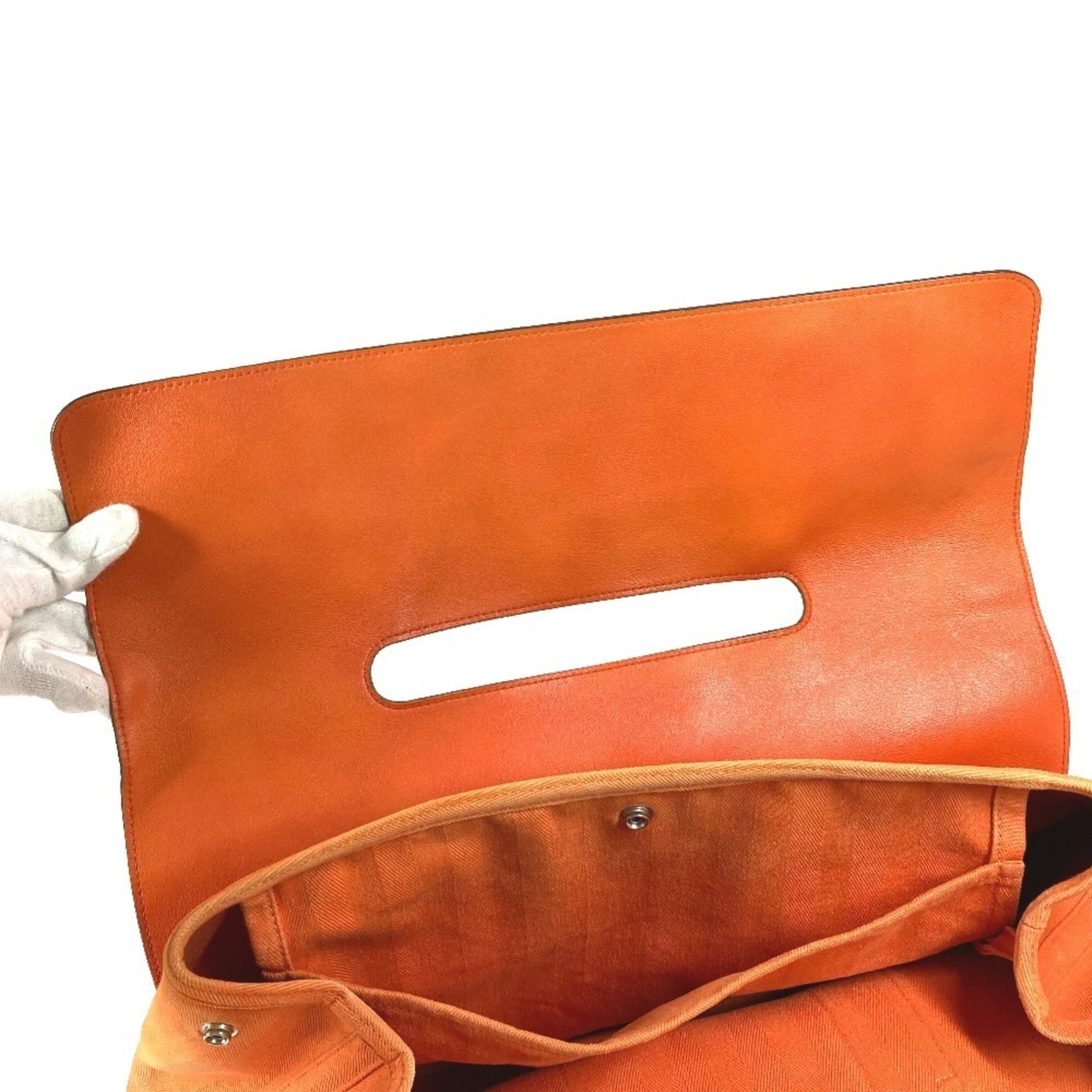 Hermes Orange Toile Chevron Handbag Pouch Tote Bag (Pre-Owned)