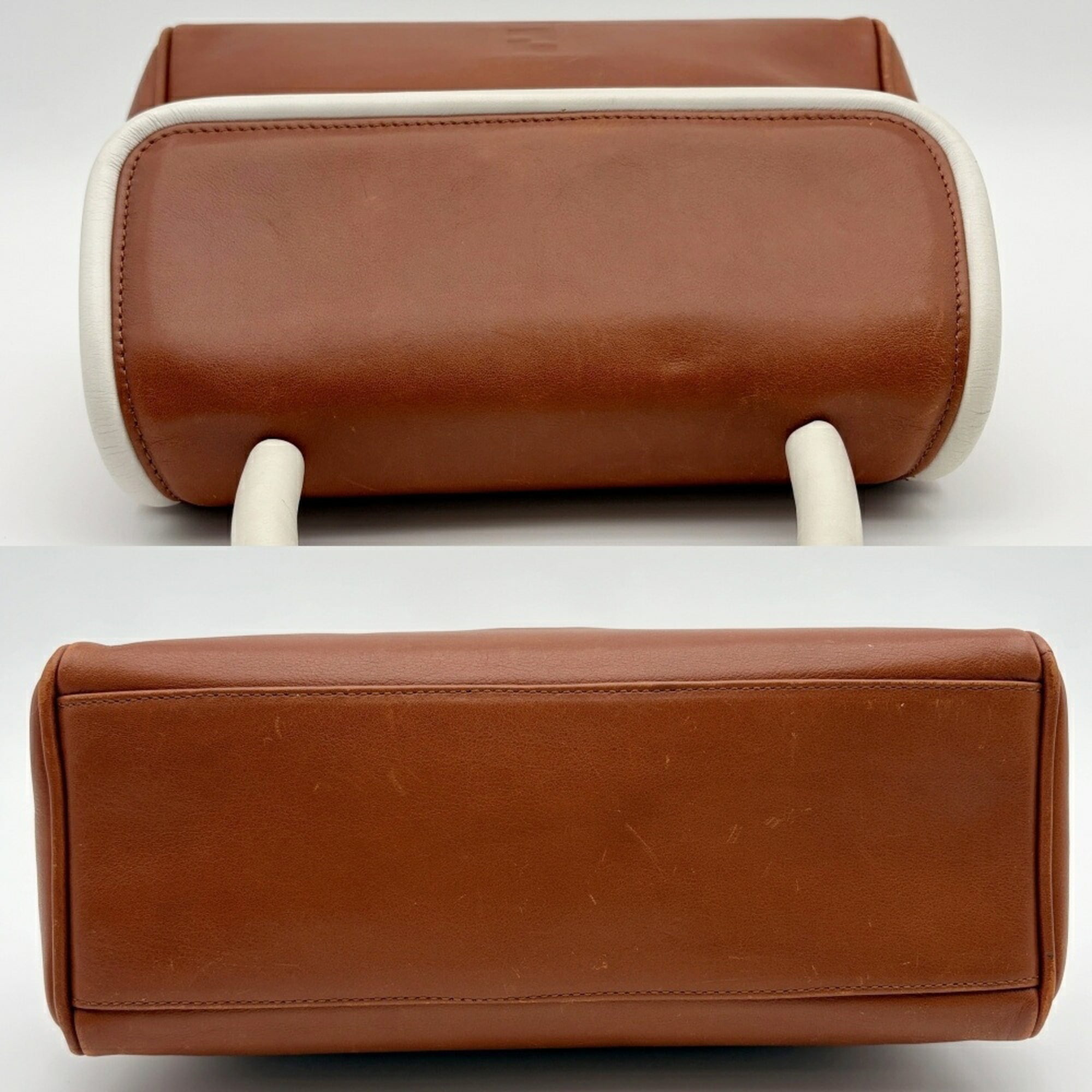 Fendi Brown White Leather Handbag (Pre-Owned)