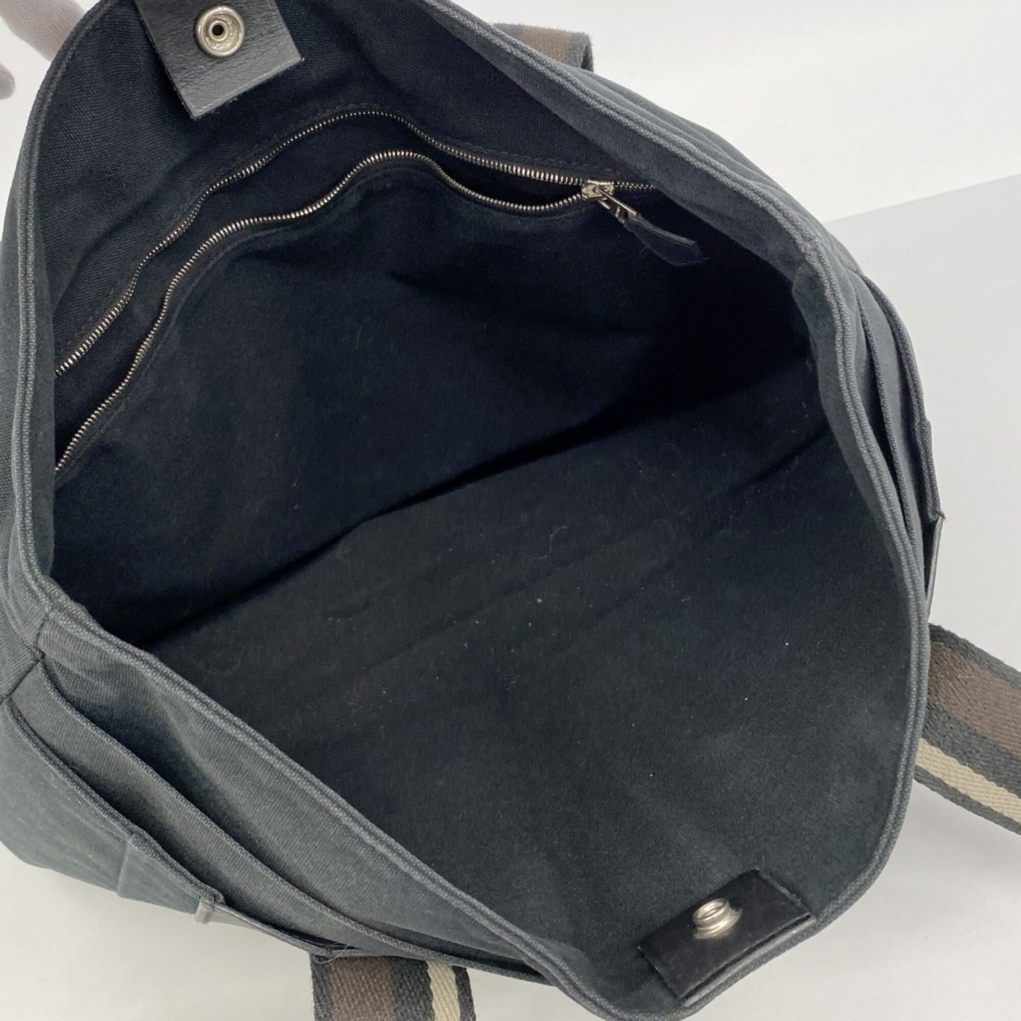 Hermes Black Brown Canvas Tote Bag (Pre-Owned)