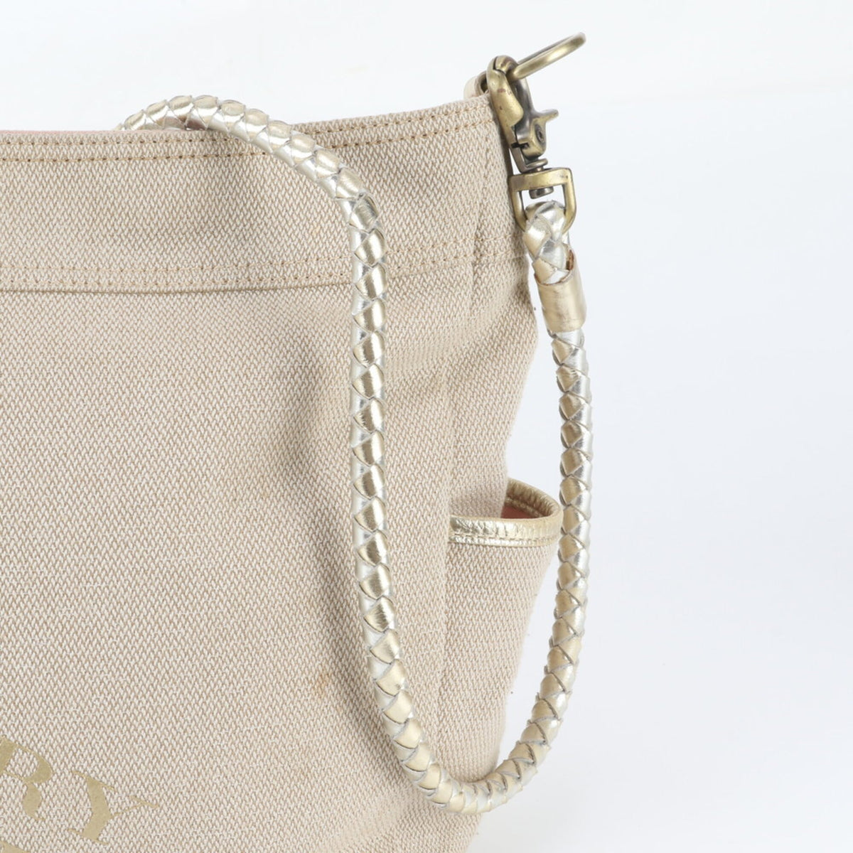 Burberry Beige Leather Canvas Shoulder Bag (Pre-Owned)