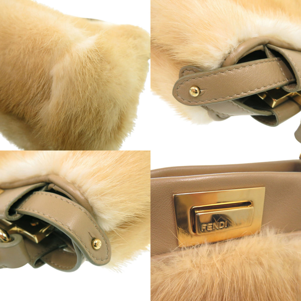 Fendi Beige Leather Fur Handbag (Pre-Owned)