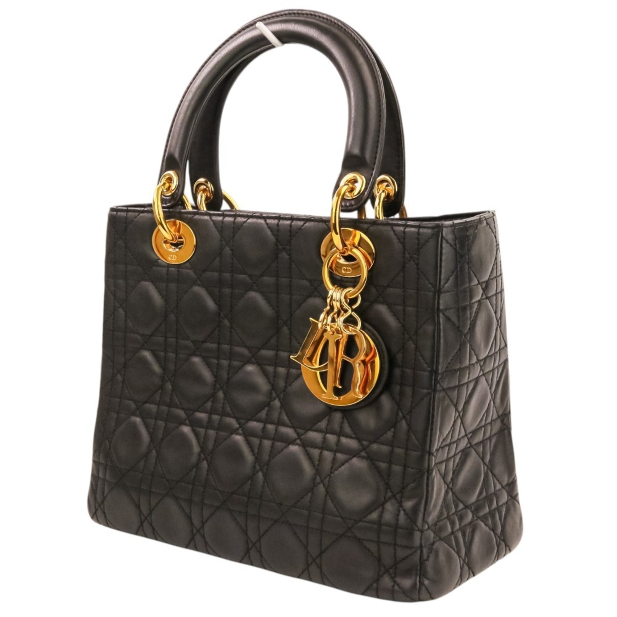 Christian Dior Lady Dior Black Leather Handbag Shoulder Bag (Pre-Owned)