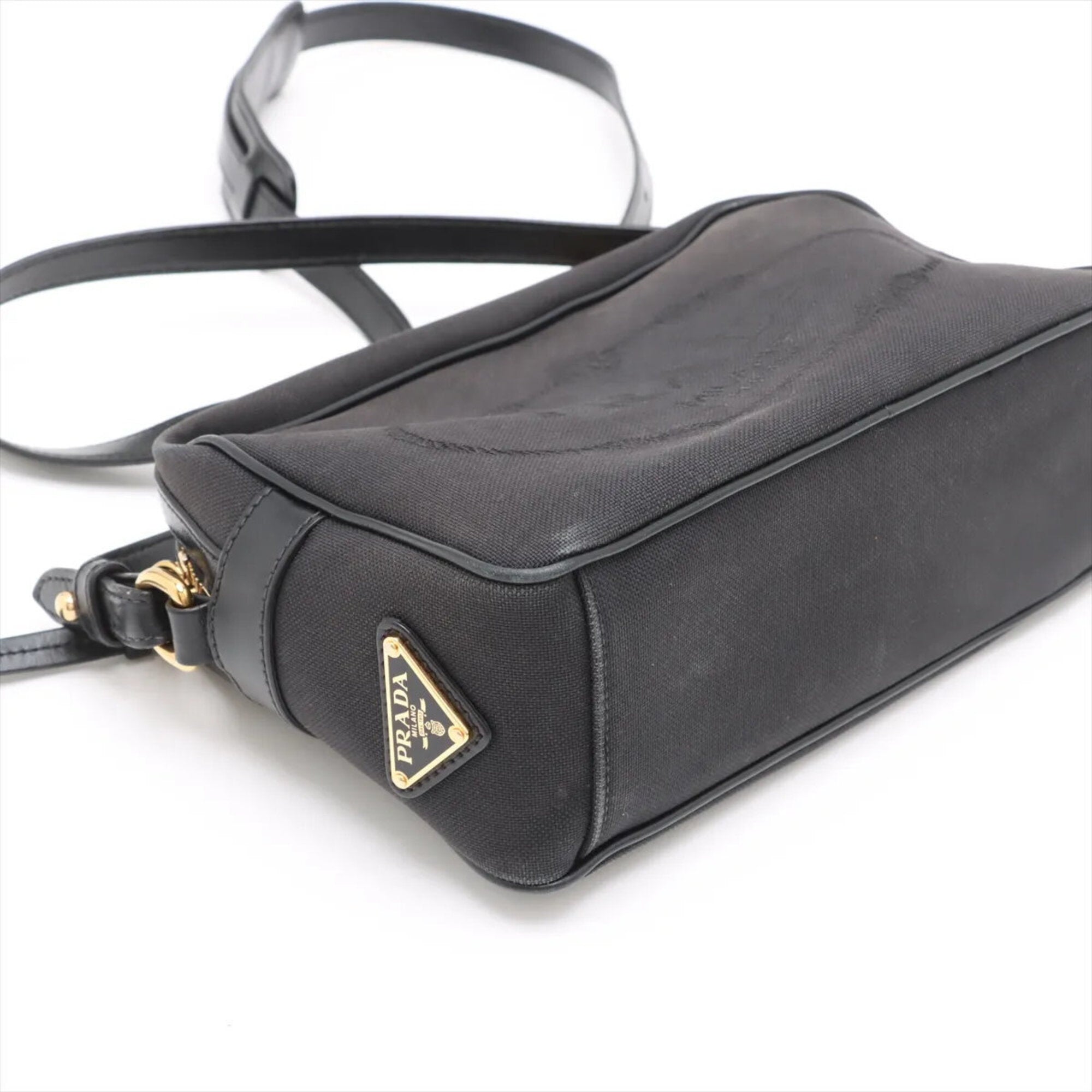 Prada Black Leather Canvas Shoulder Bag (Pre-Owned)