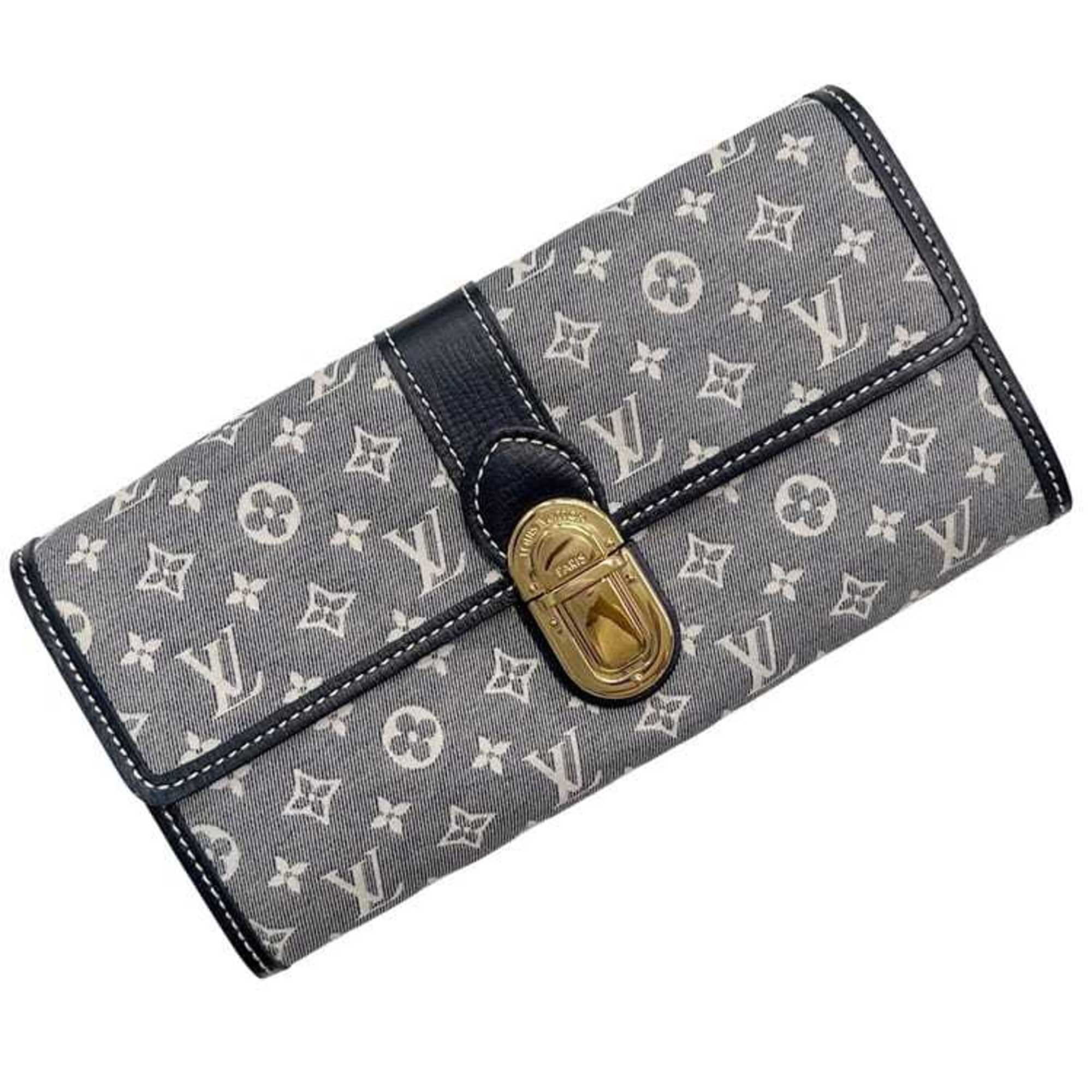 Louis Vuitton Gray Navy Canvas Leather Long Wallet (Bi-Fold) (Pre-Owned)