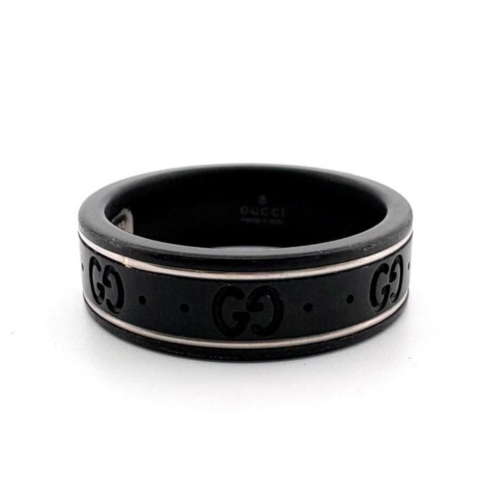 Gucci Gold Black White White Gold (18K) Band Ring (Pre-Owned)
