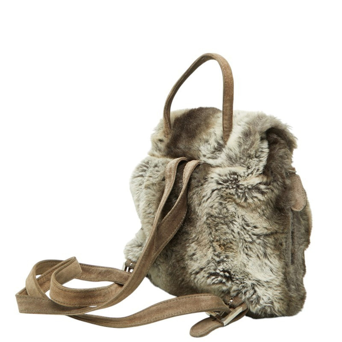 Fendi Gray Fur Suede Backpack (Pre-Owned)