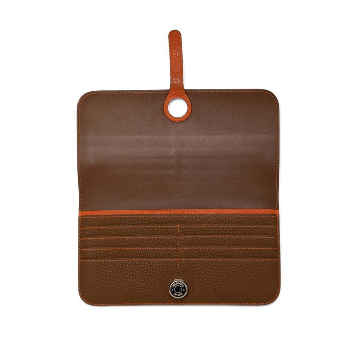 Hermes Brown Taurillon Clemence Leather Long Wallet (Bi-Fold) (Pre-Owned)