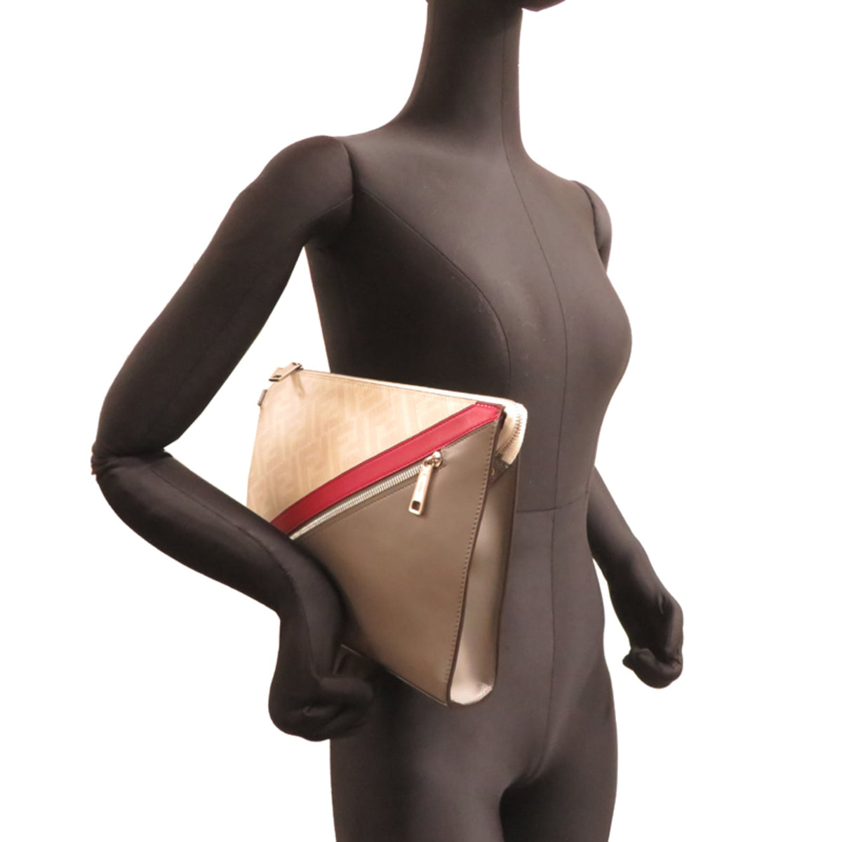 Fendi Gray White Leather Clutch Bag (Pre-Owned)
