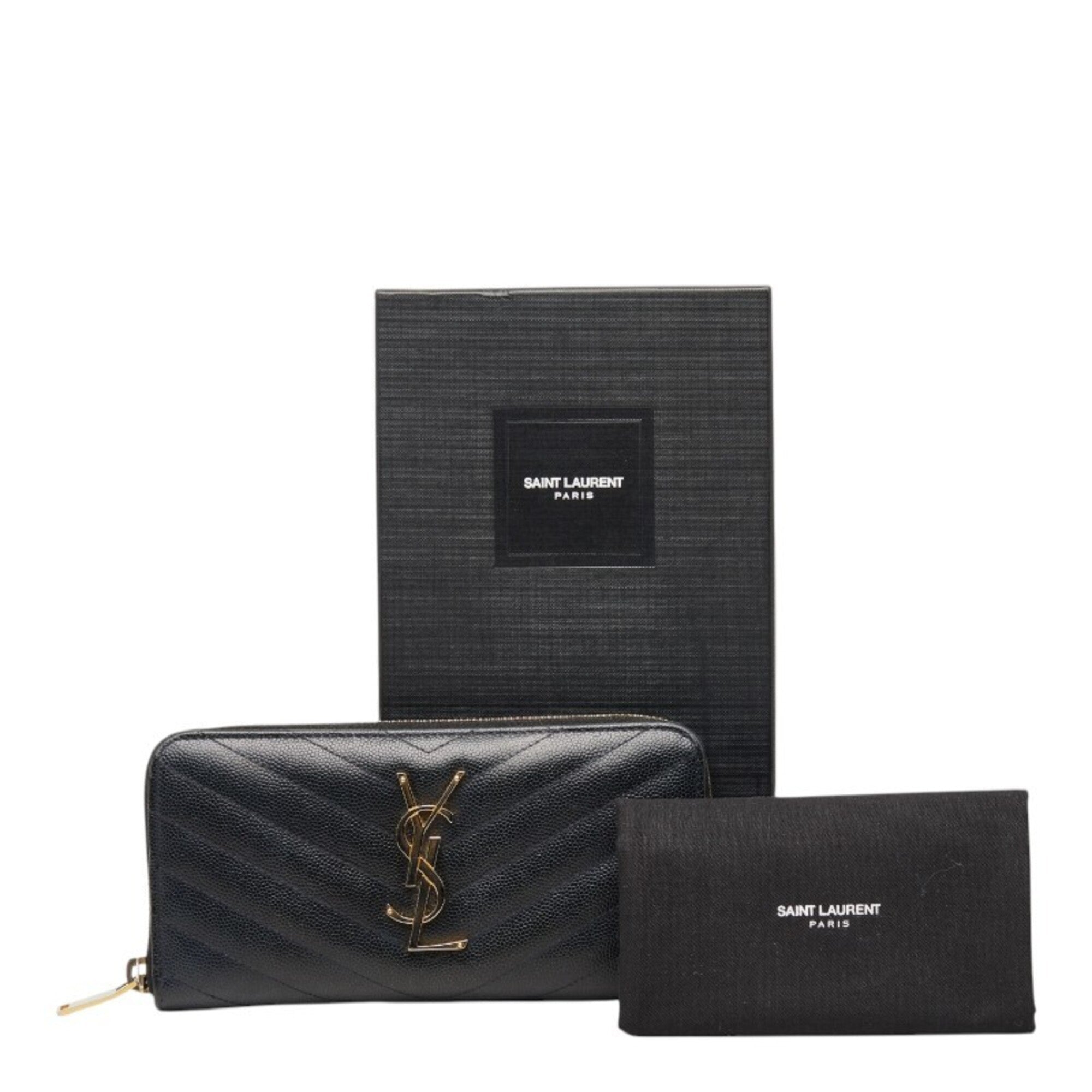 Saint Laurent Black Leather Long Wallet (Bi-Fold) (Pre-Owned)