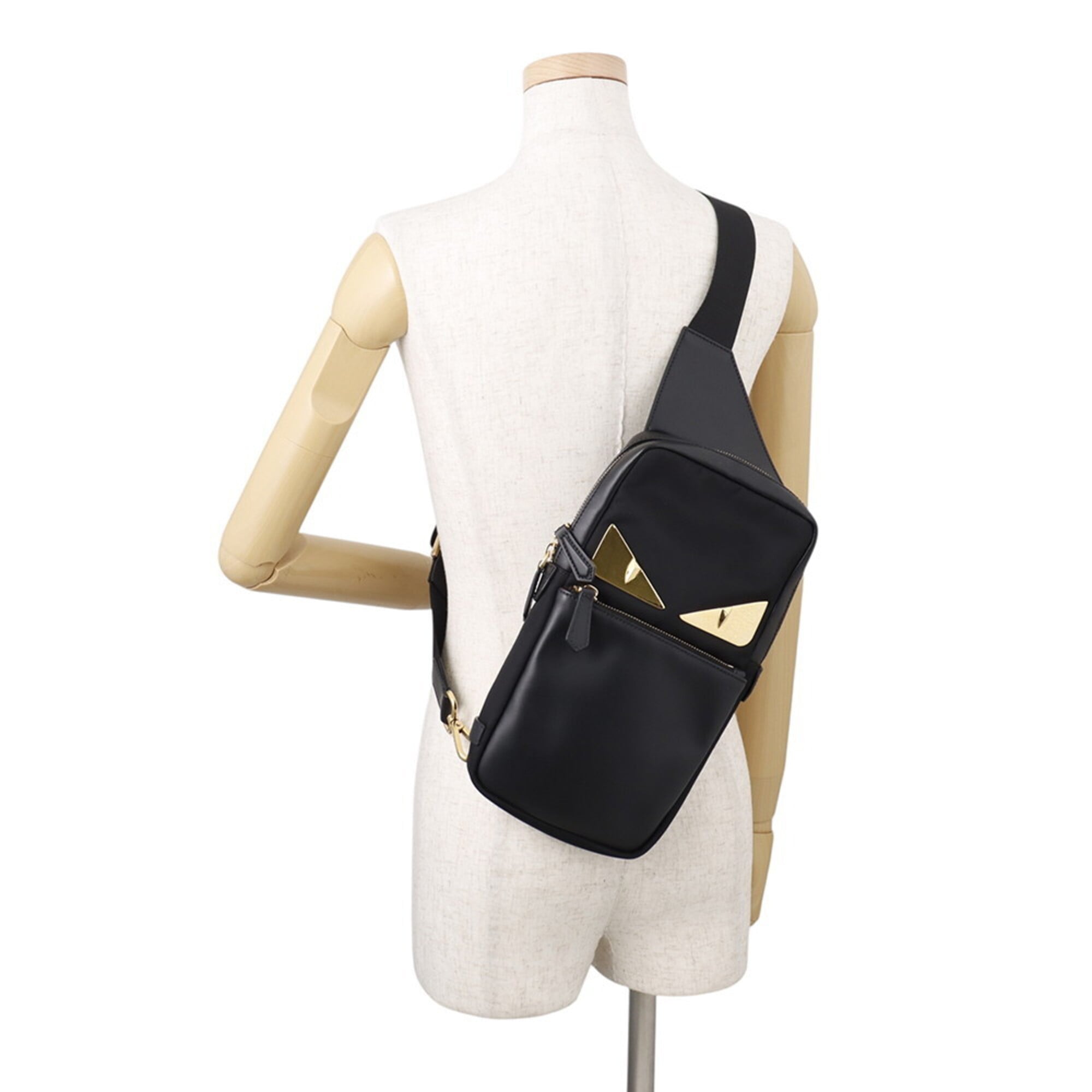 Fendi Black Nylon Leather Handbag Sling Bag (Pre-Owned)