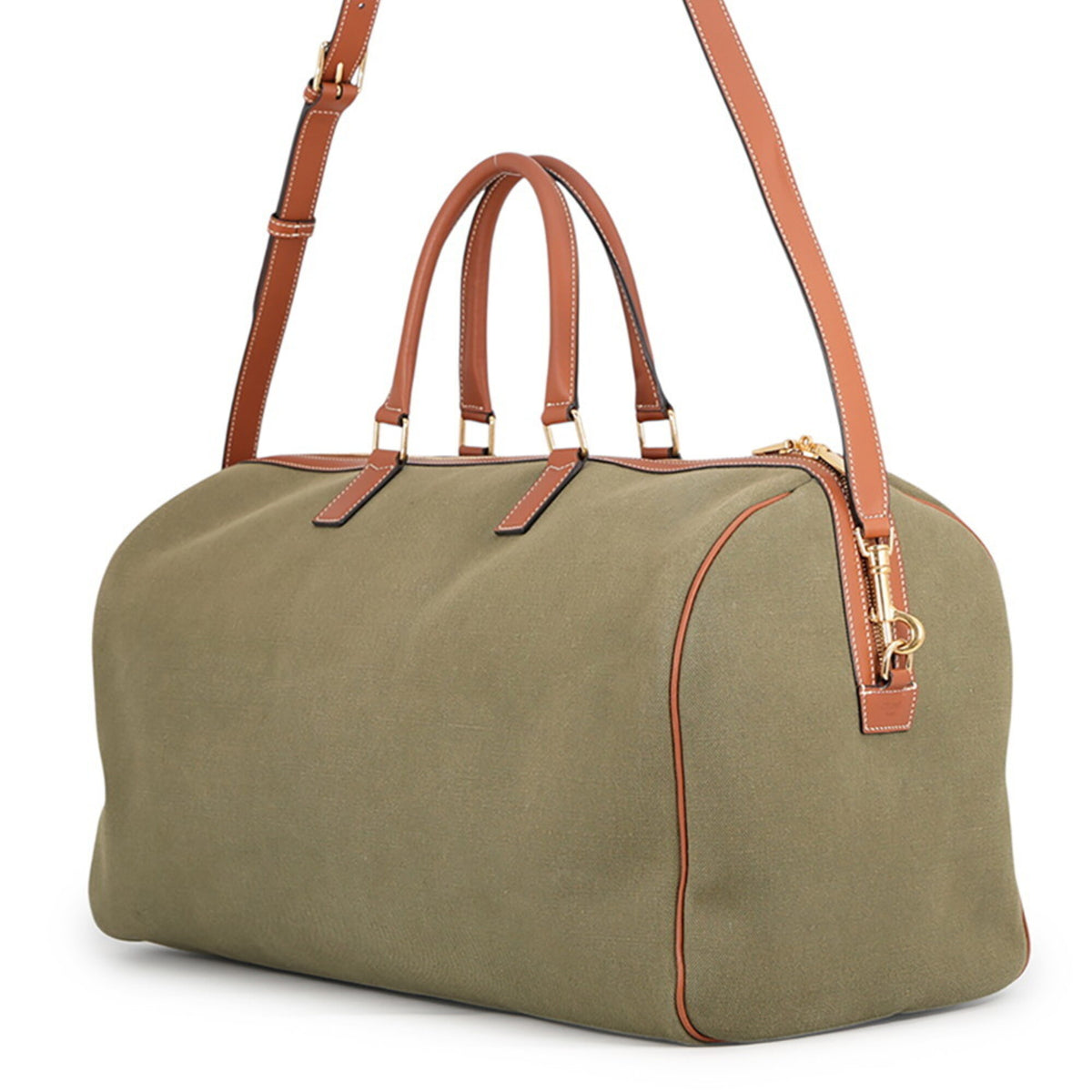 Celine Brown Khaki Canvas Leather Boston Bag (Pre-Owned)