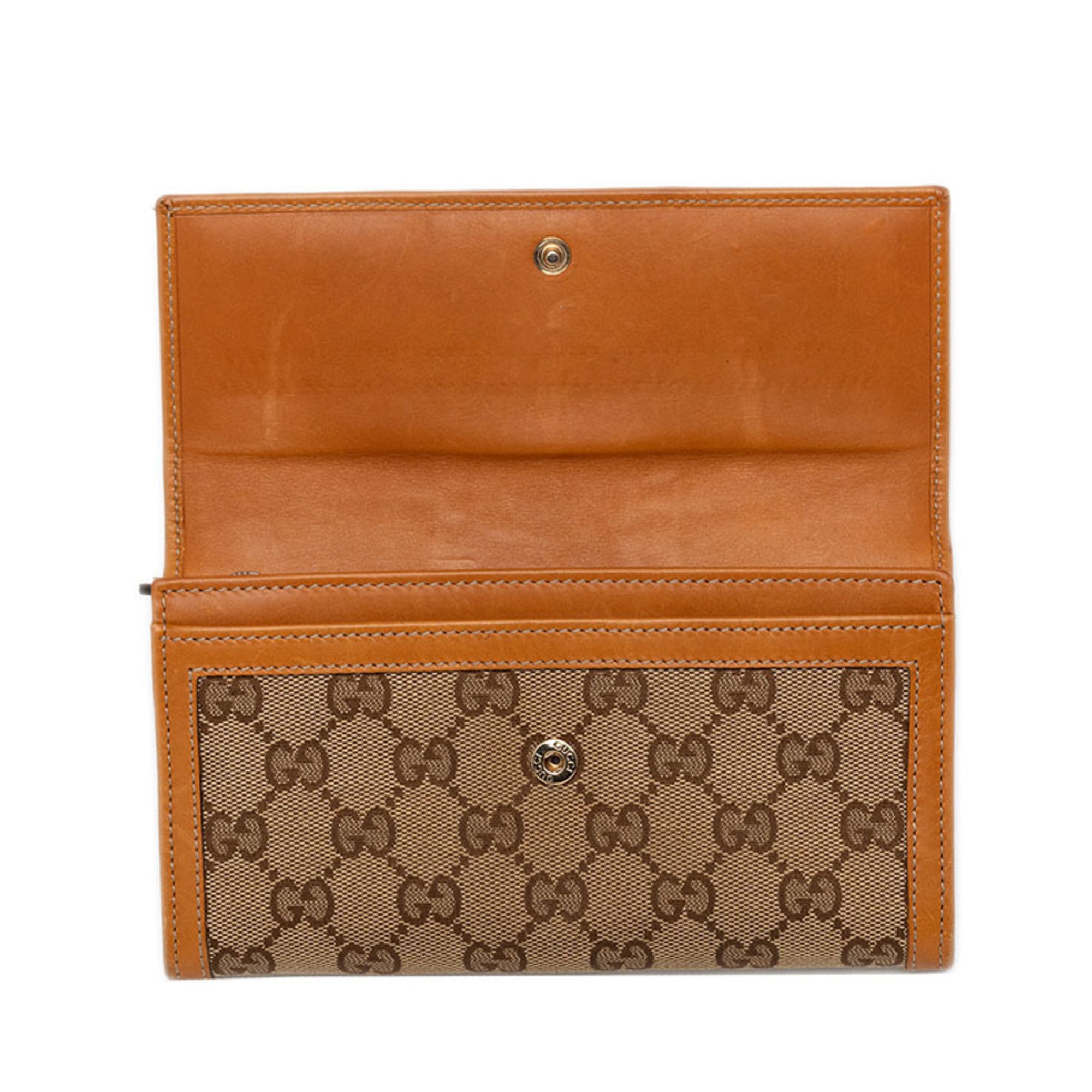 Gucci Brown Canvas Leather Long Wallet (Bi-Fold) (Pre-Owned)