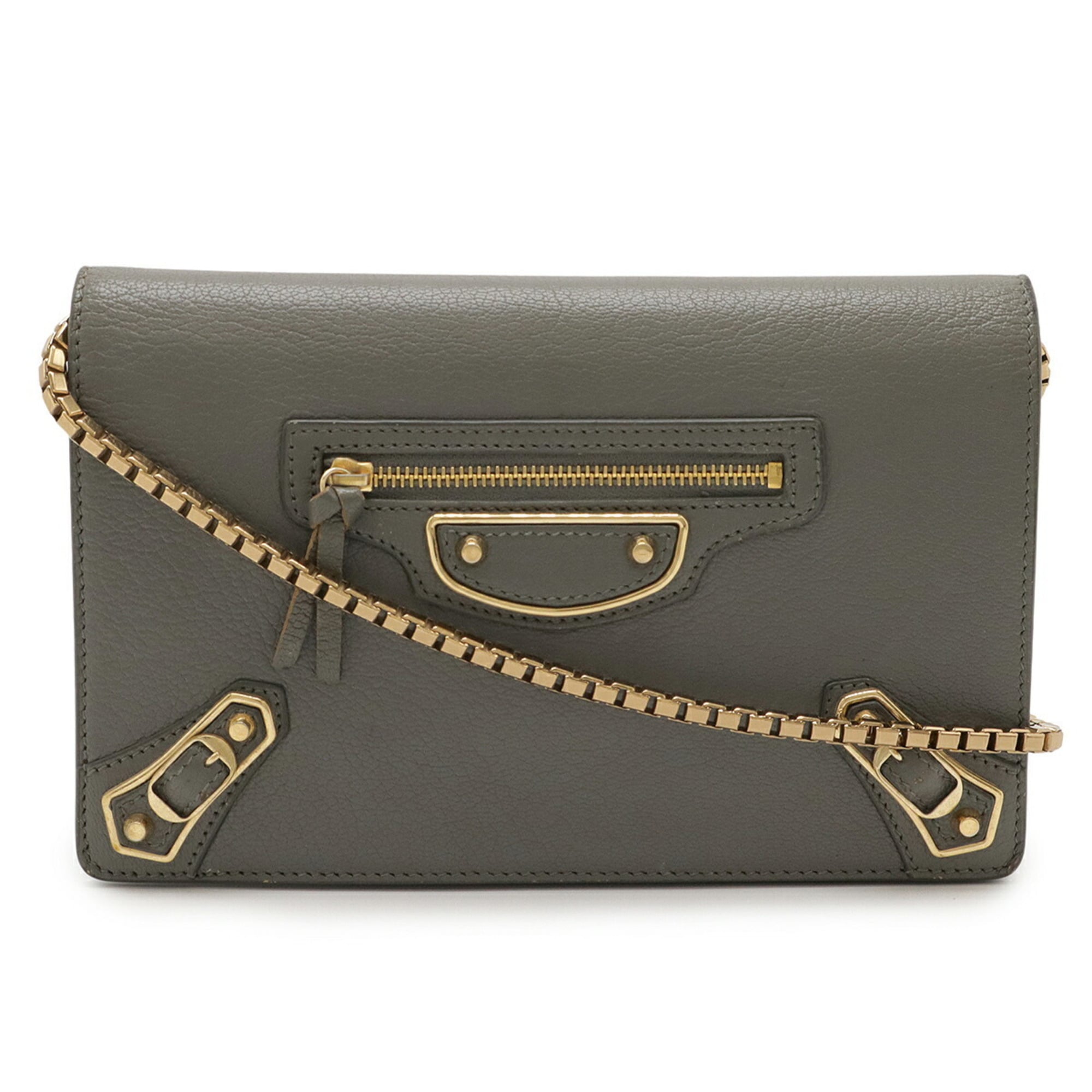 Balenciaga Gray Leather Pochette Shoulder Bag (Pre-Owned)