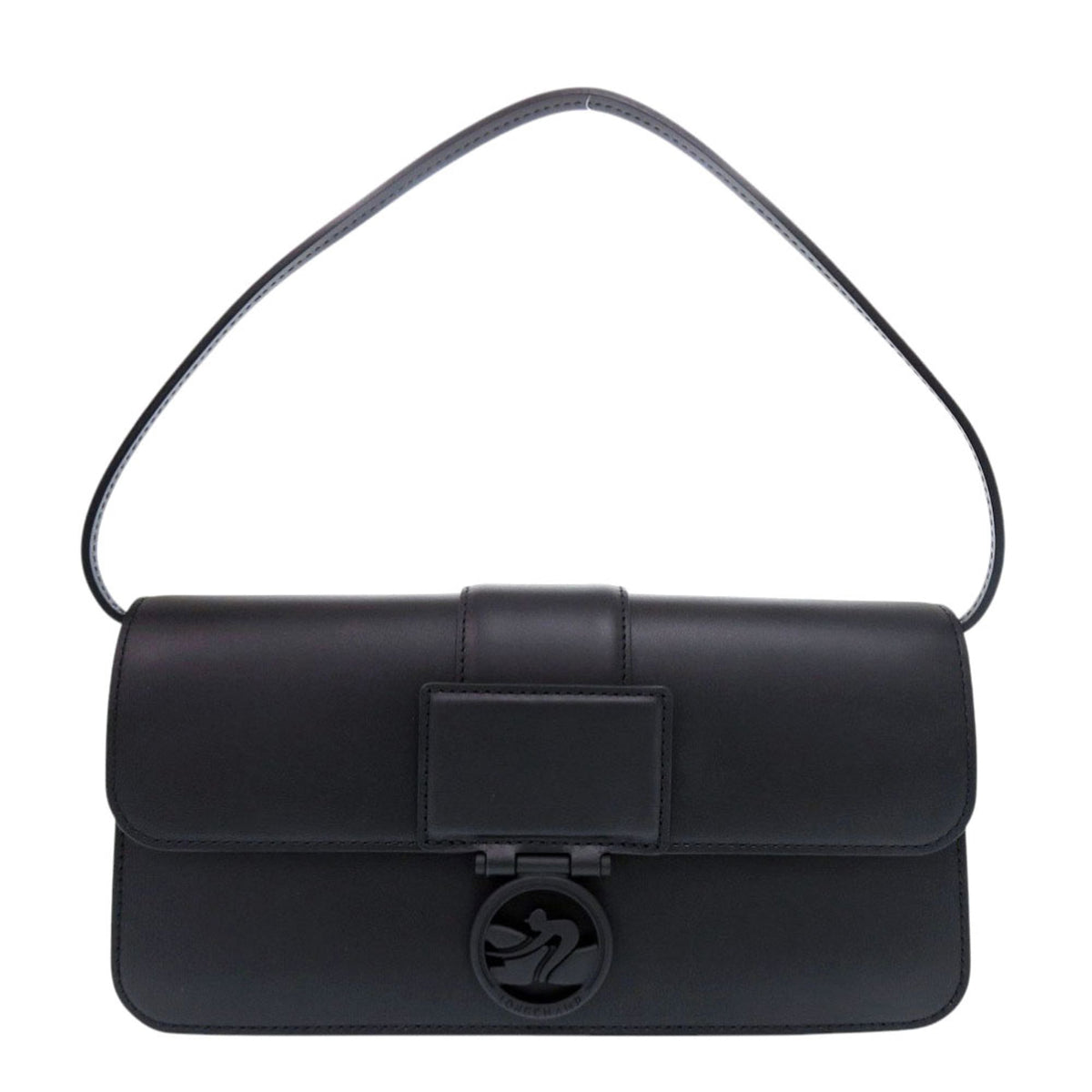 Longchamp Black Leather Handbag Shoulder Bag (Pre-Owned)