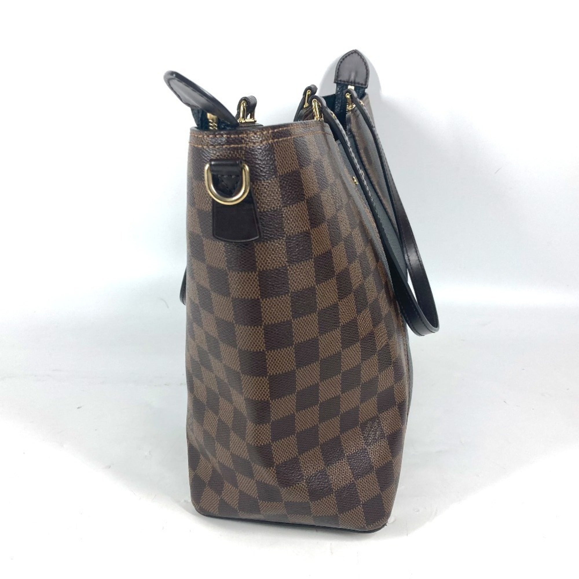 Louis Vuitton Black Brown Damier Canvas Leather Shoulder Bag Tote Bag (Pre-Owned)