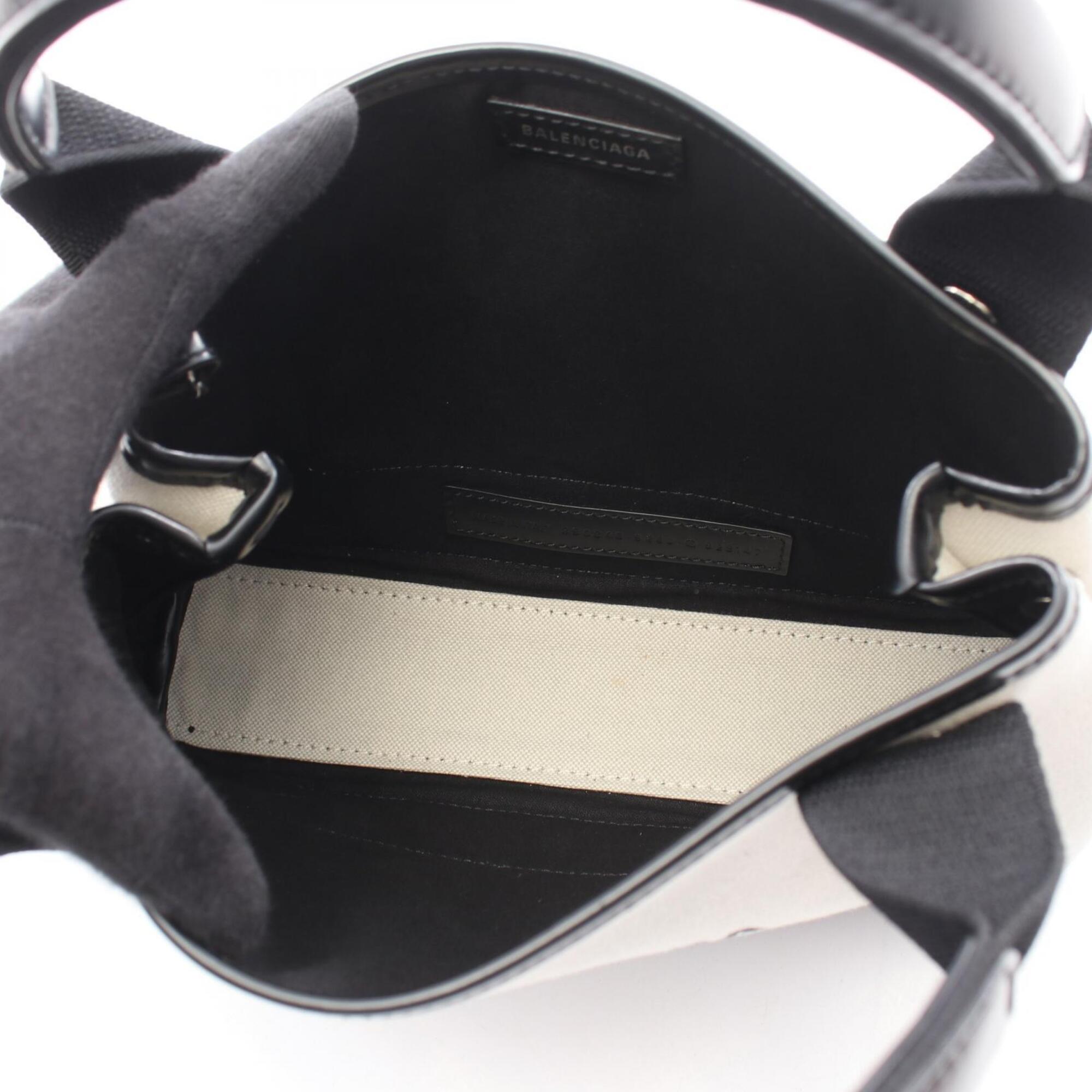Balenciaga Black Ivory Canvas Leather Handbag Pouch (Pre-Owned)