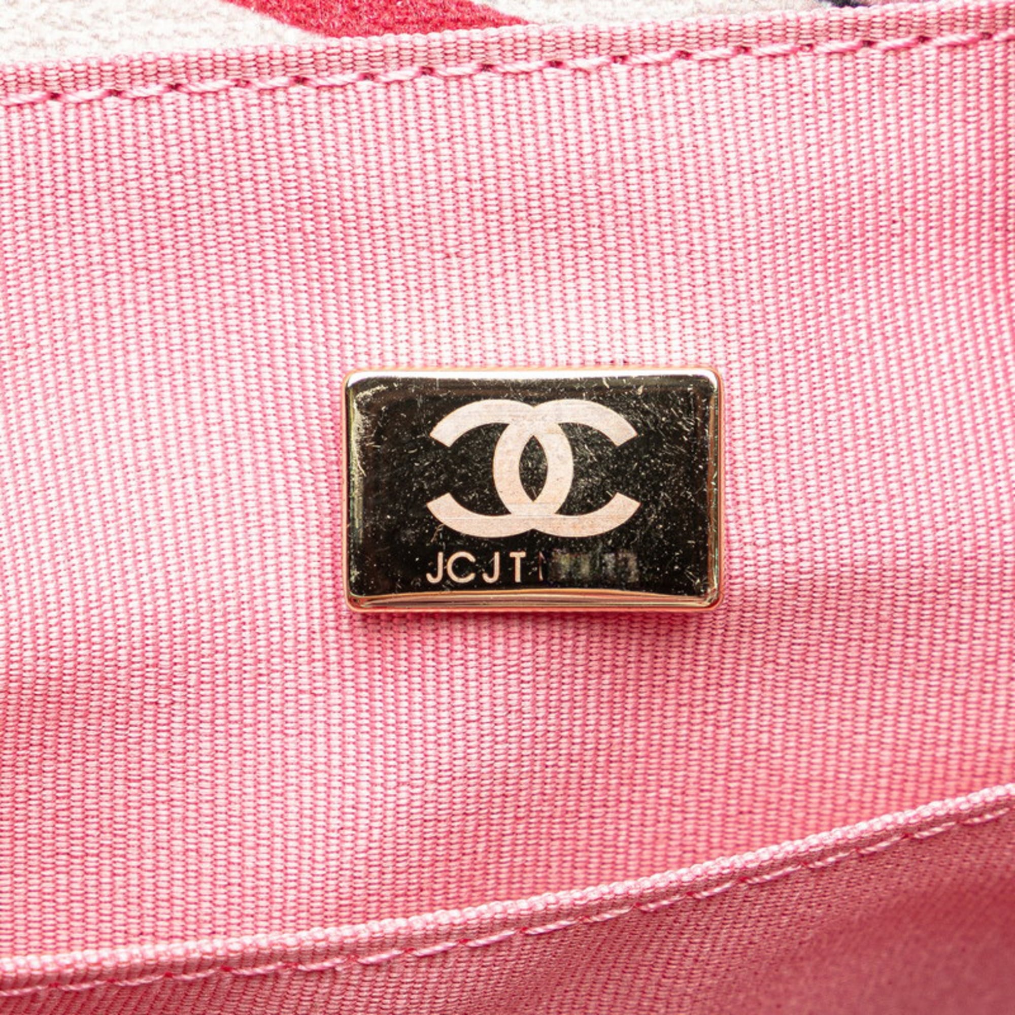 Chanel Multi-Color Pink Velvet Leather Handbag Pouch Tote Bag (Pre-Owned)