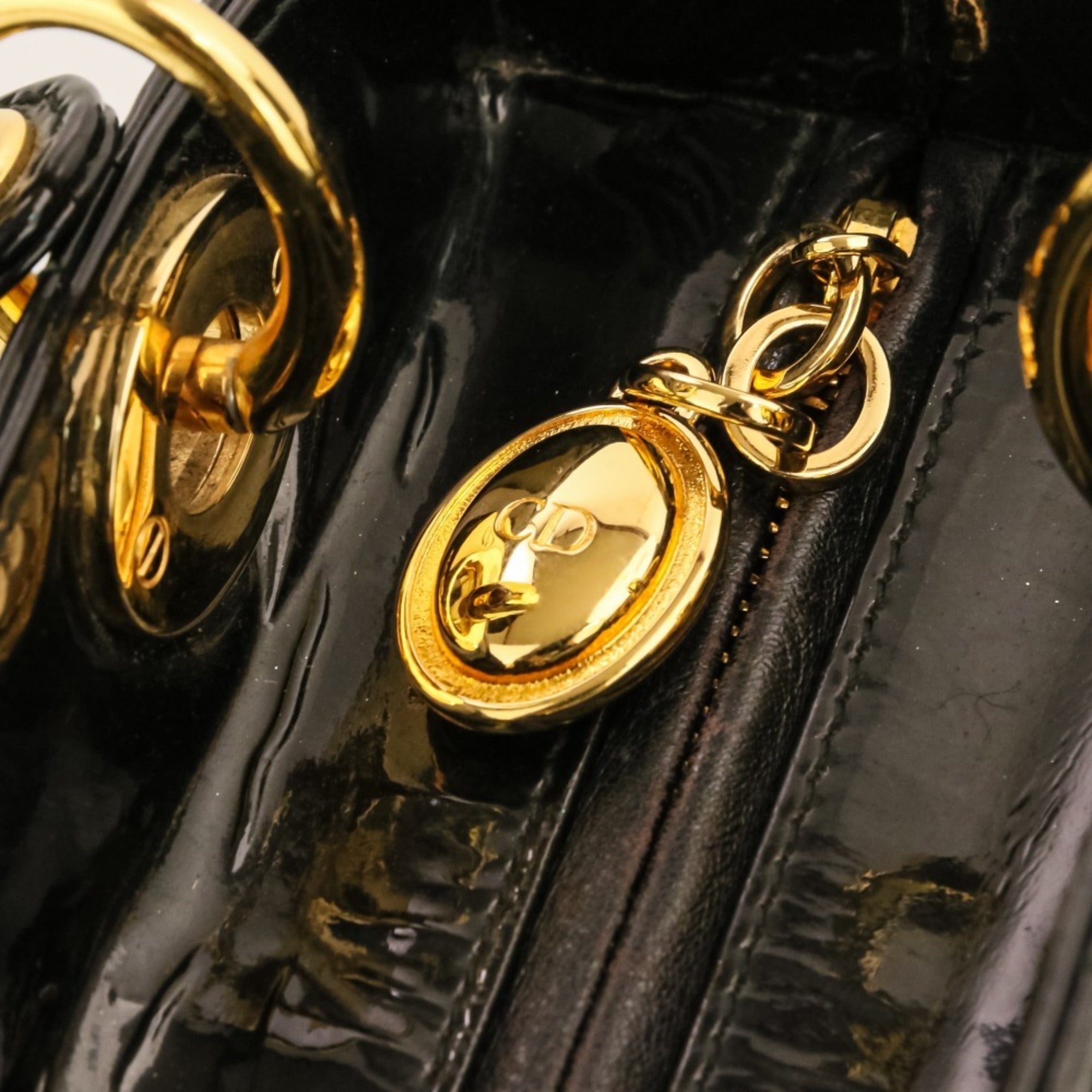 Christian Dior Lady Dior Black Patent Leather Handbag (Pre-Owned)
