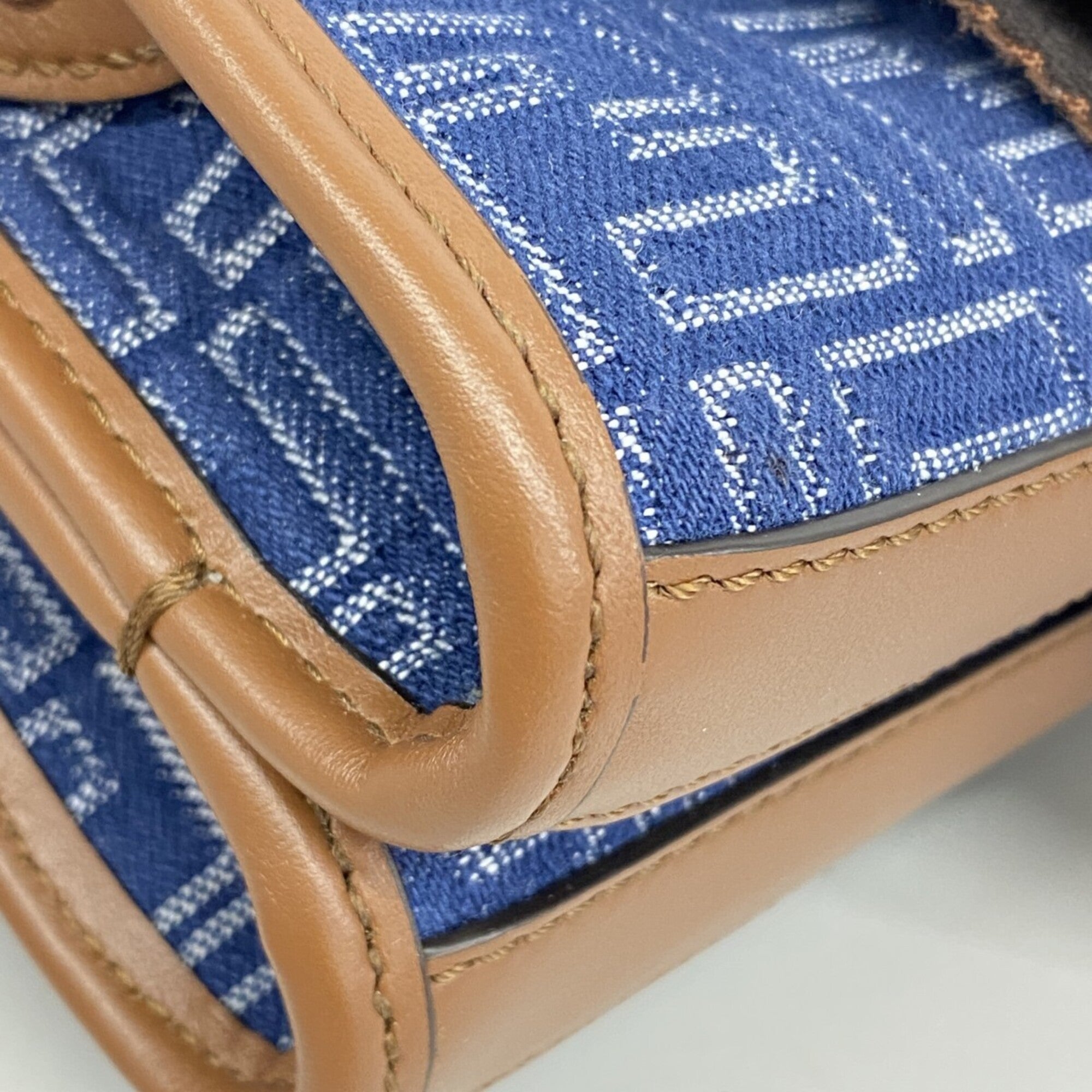 Fendi Blue Brown Leather Denim Denim Shoulder Bag (Pre-Owned)