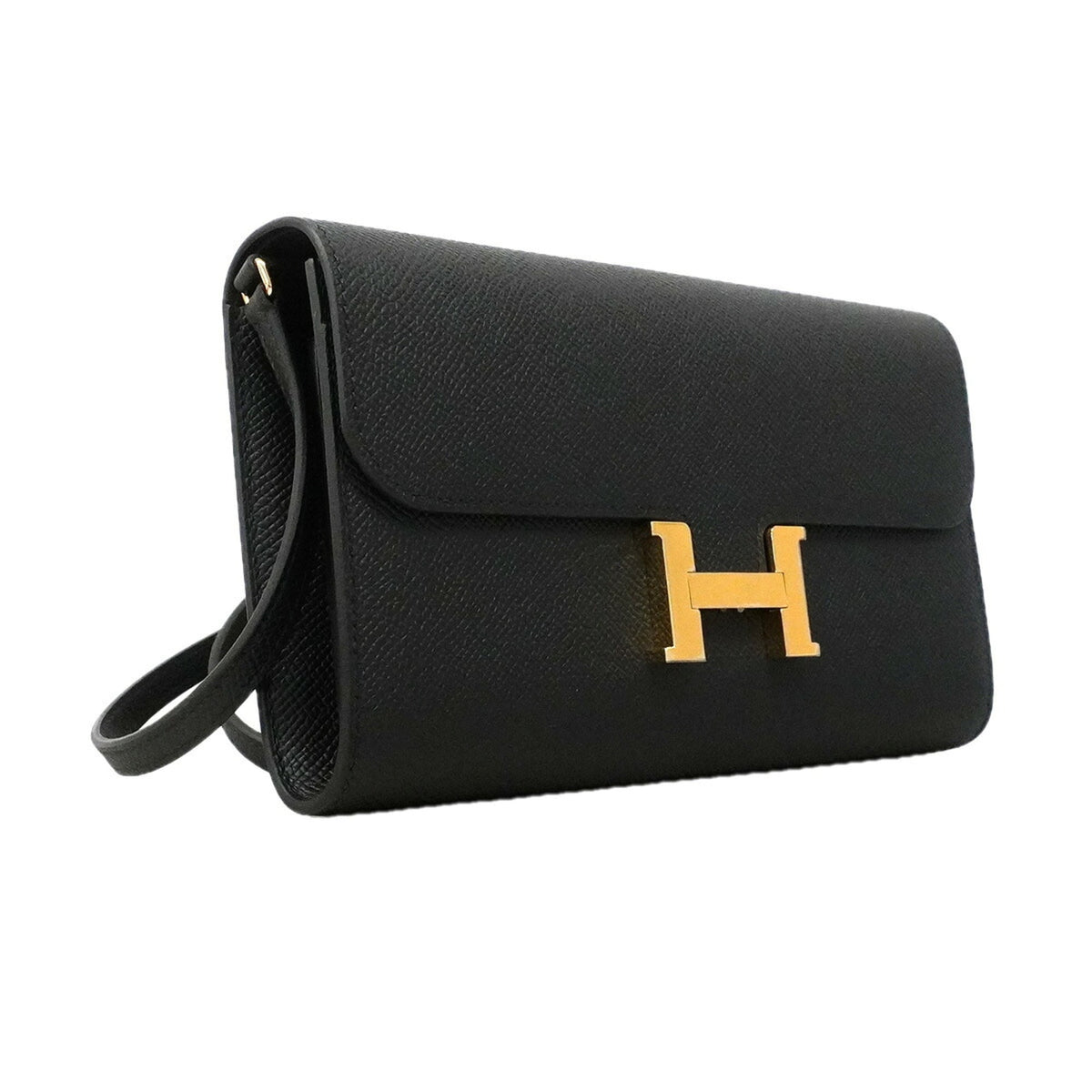 Hermes Black Leather Chain/Shoulder Wallet (Pre-Owned)