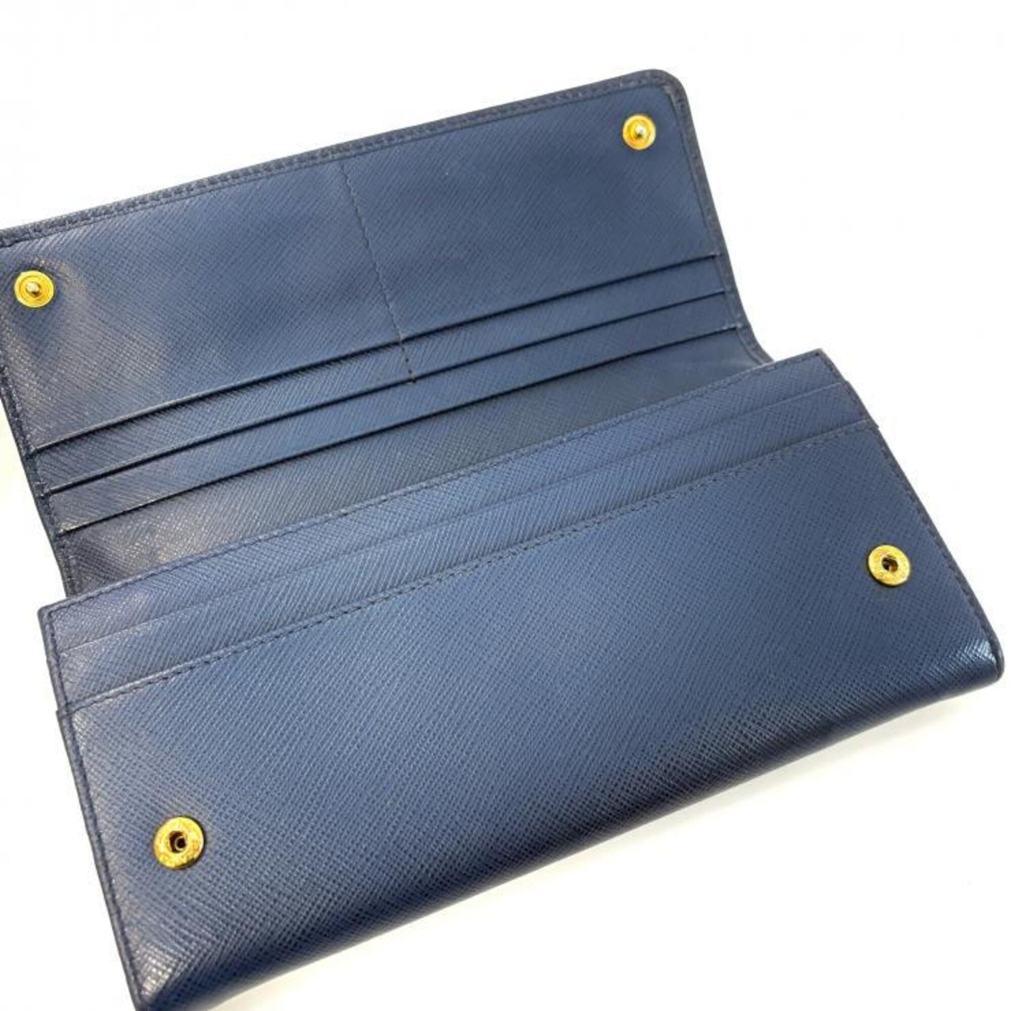 Prada Bluette Navy Saffiano Metal Long Wallet (Bi-Fold) (Pre-Owned)
