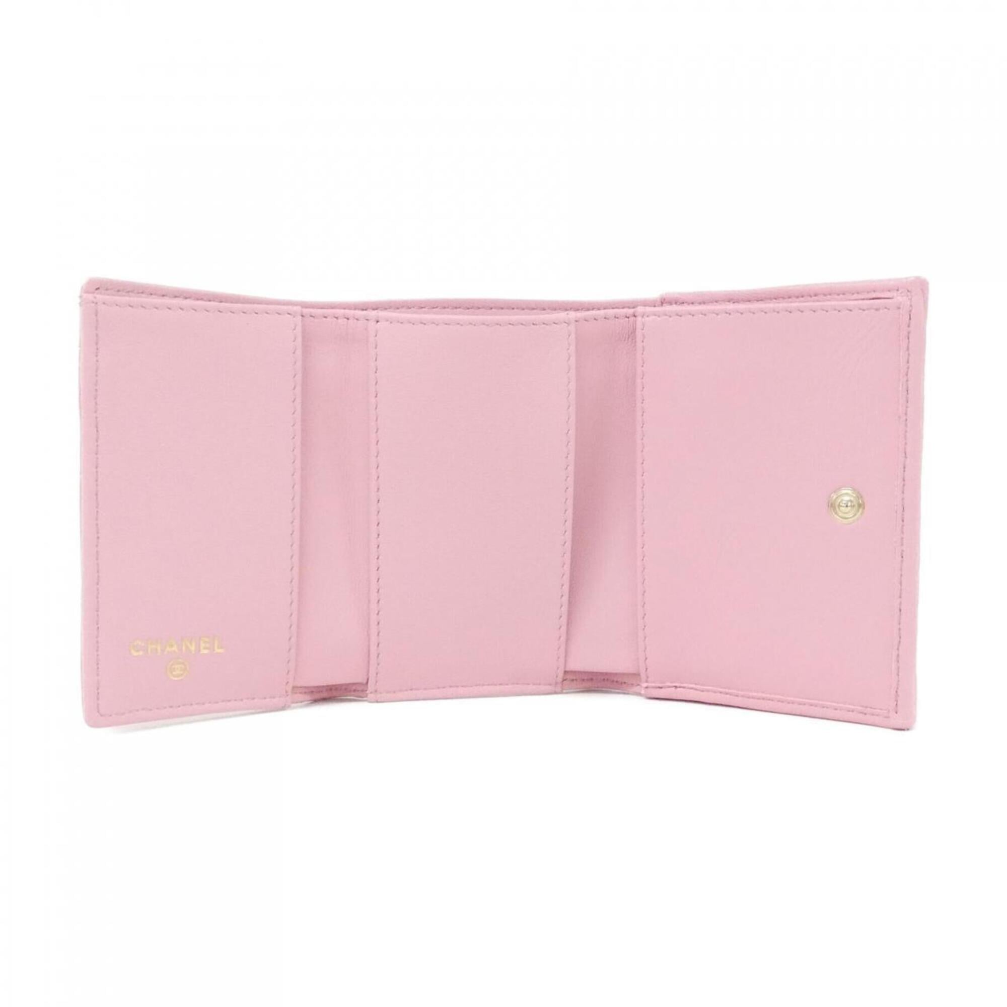 Chanel Pink Leather Wallet (Tri-Fold) (Pre-Owned)