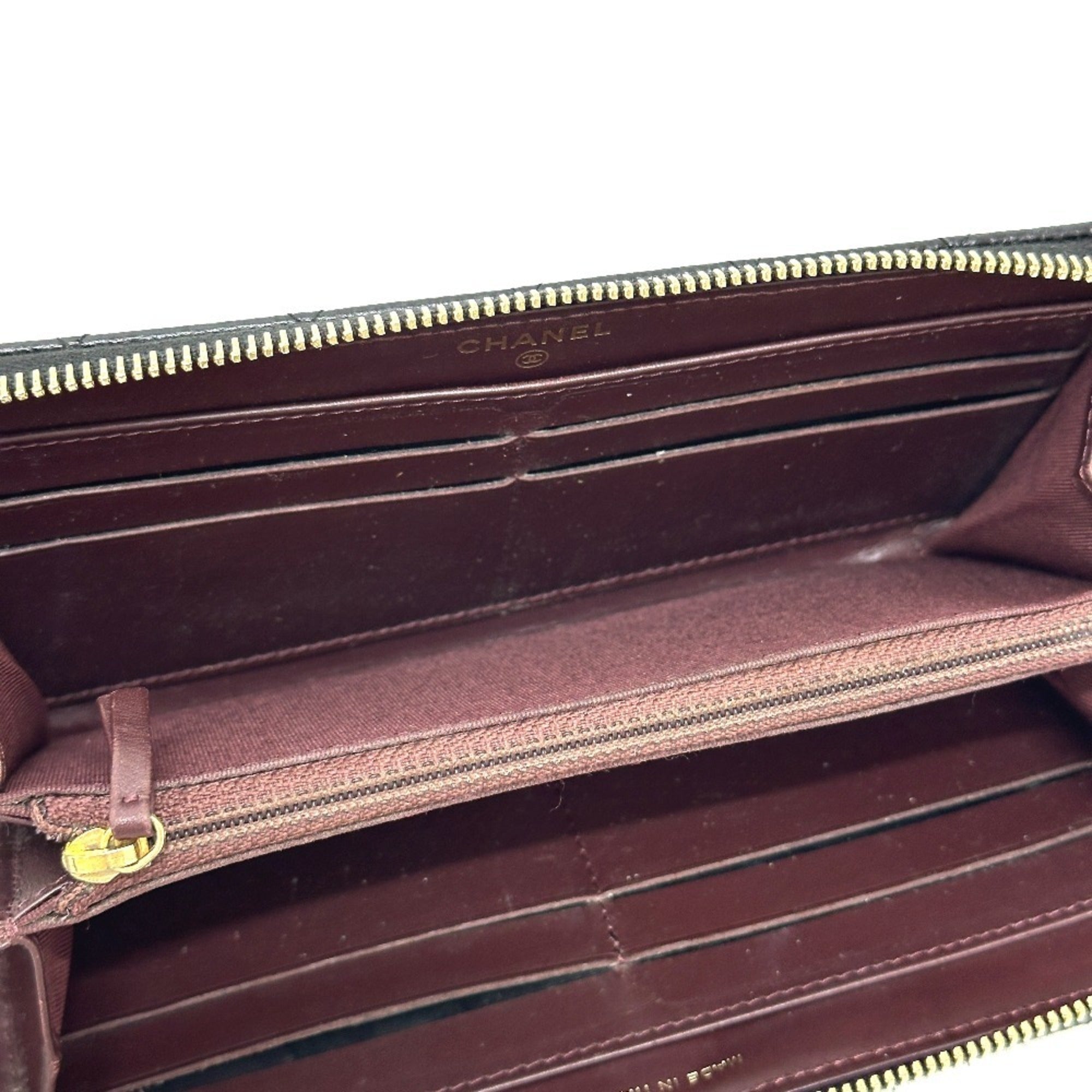 Chanel Black Grained Calfskin Long Wallet (Bi-Fold) (Pre-Owned)