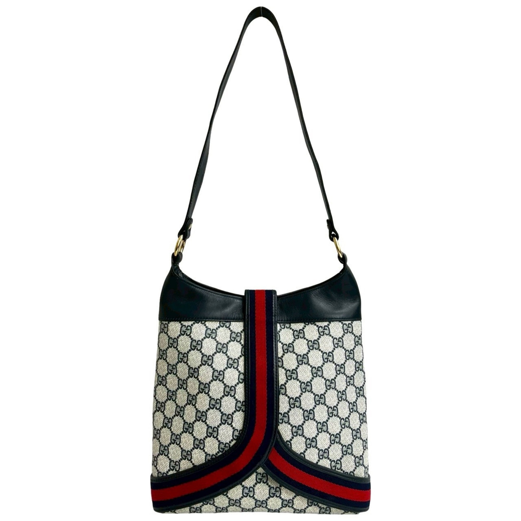 Gucci Navy Red Color Leather Pvc Shoulder Bag (Pre-Owned)
