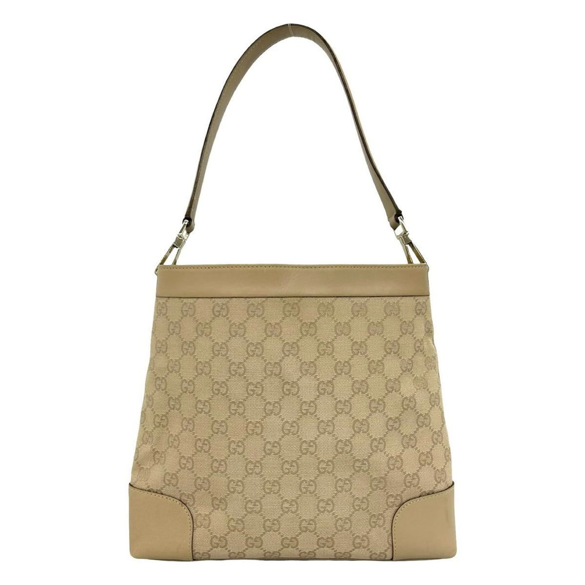 Gucci Beige Canvas Leather Handbag Shoulder Bag Tote Bag (Pre-Owned)