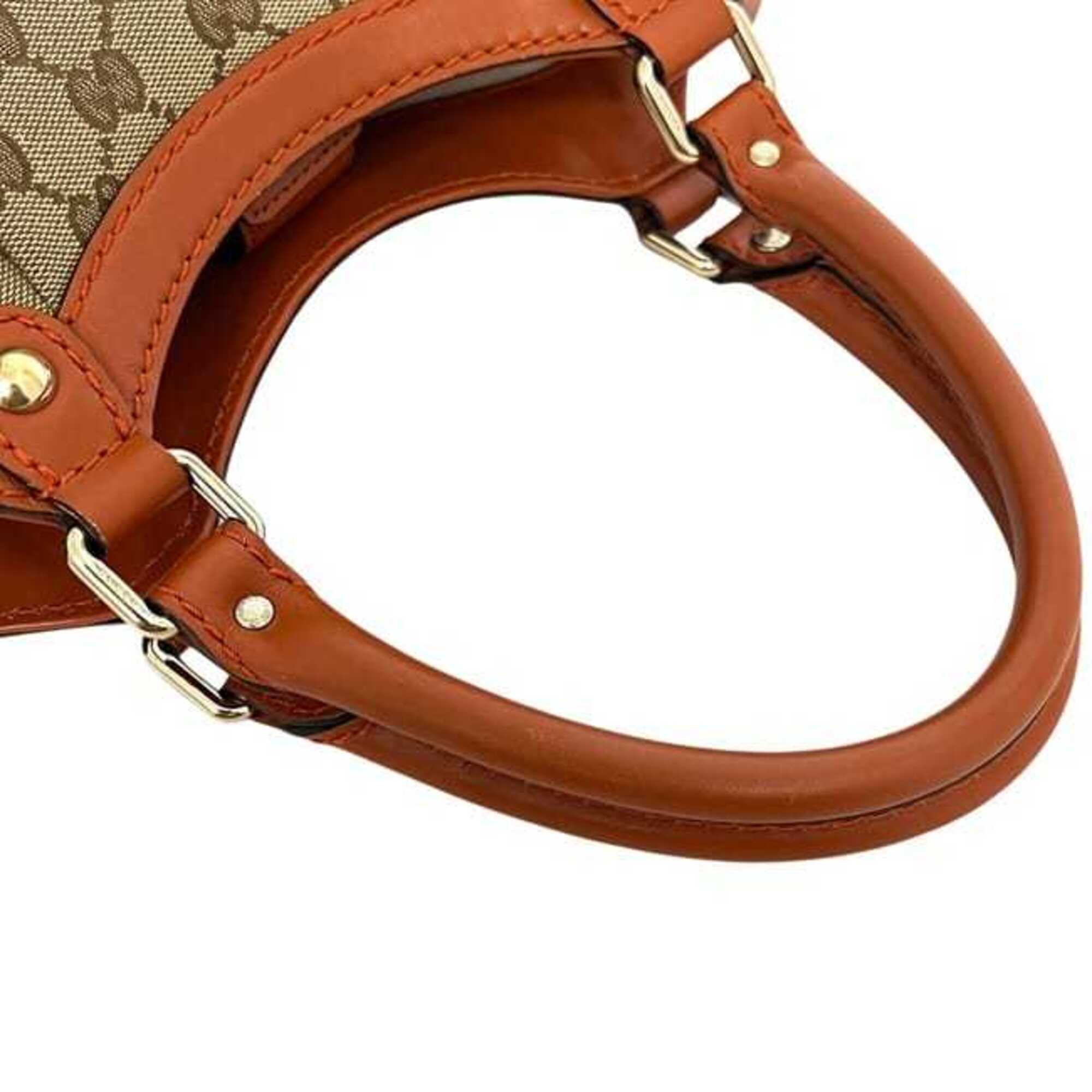 Gucci Gg Canvas Beige Orange Gg Canvas Leather Tote Bag (Pre-Owned)