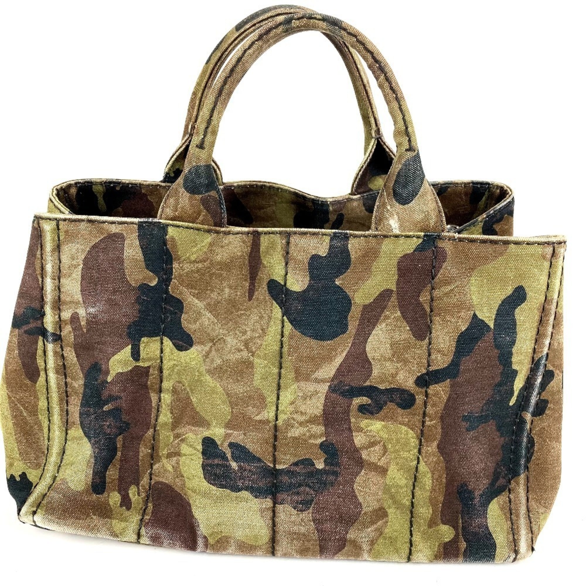 Prada Green Canvas Handbag Tote Bag (Pre-Owned)