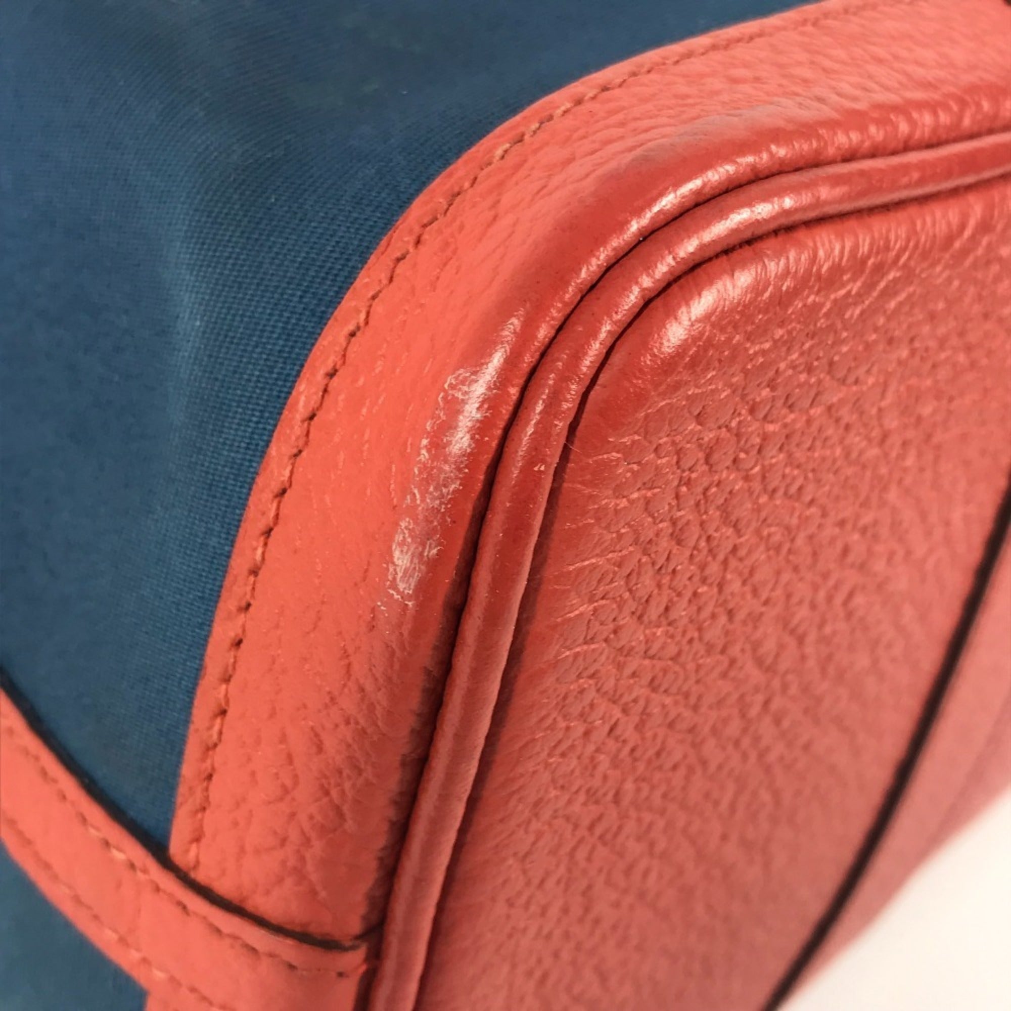 Hermes Blue Orange Canvas Leather Handbag Tote Bag (Pre-Owned)