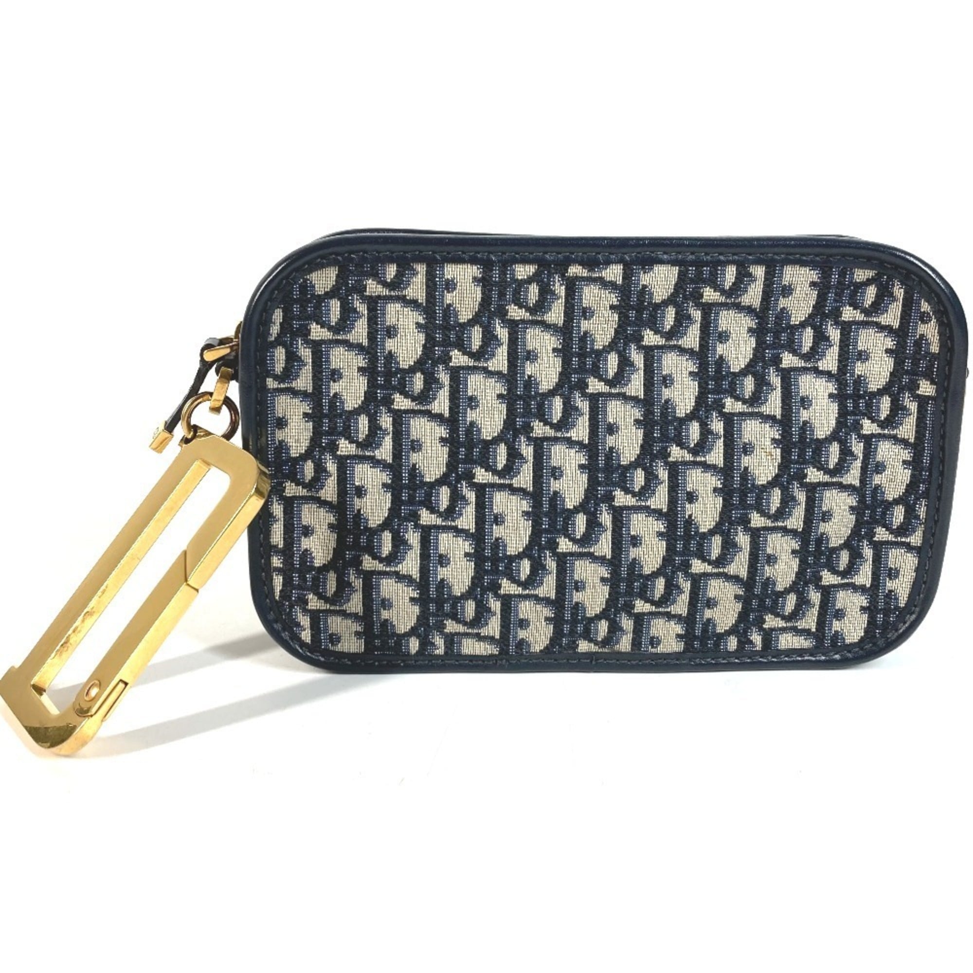 Christian Dior Navy Leather Canvas Clutch Bag Handbag Pouch (Pre-Owned)