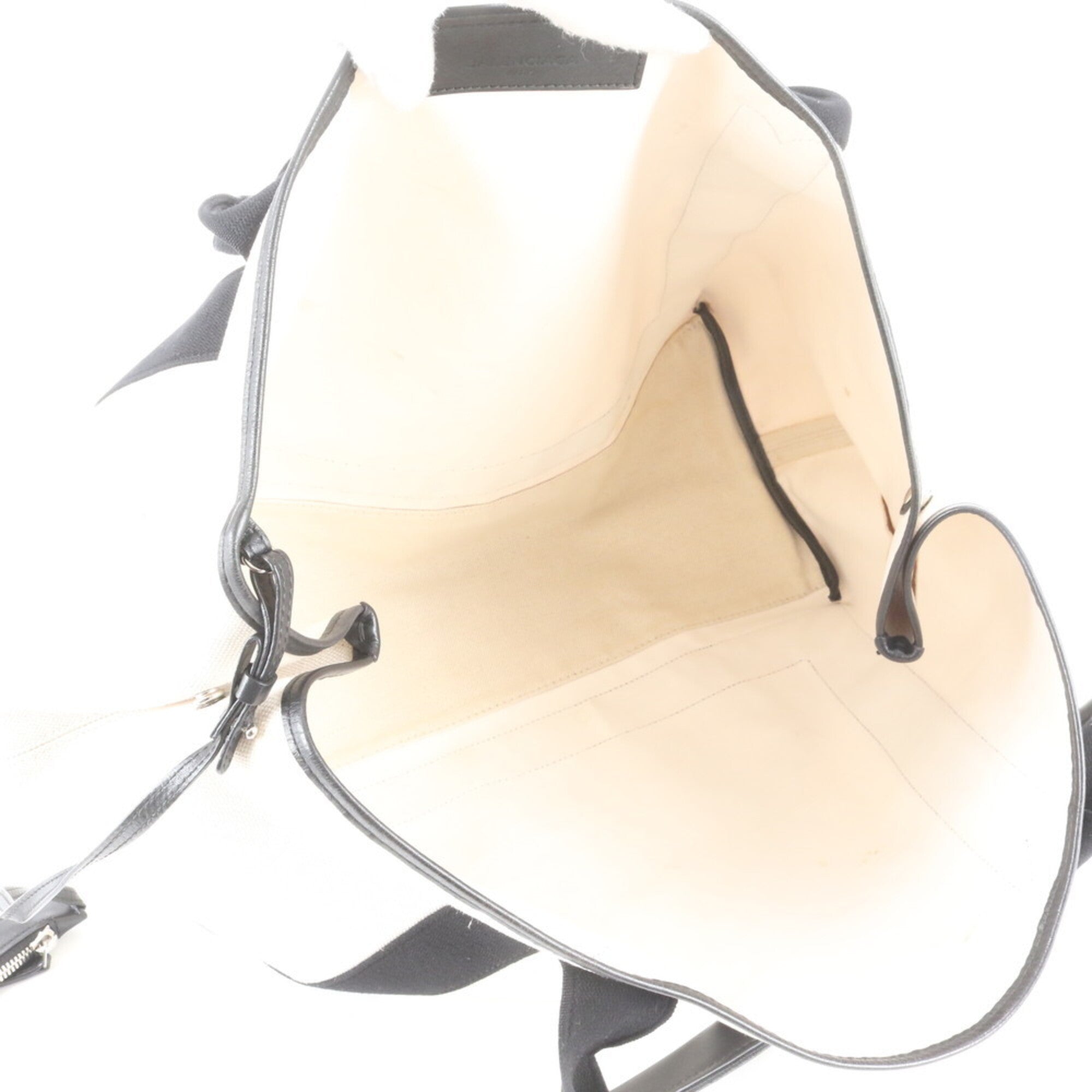 Balenciaga White Leather Canvas Handbag Pouch Tote Bag (Pre-Owned)