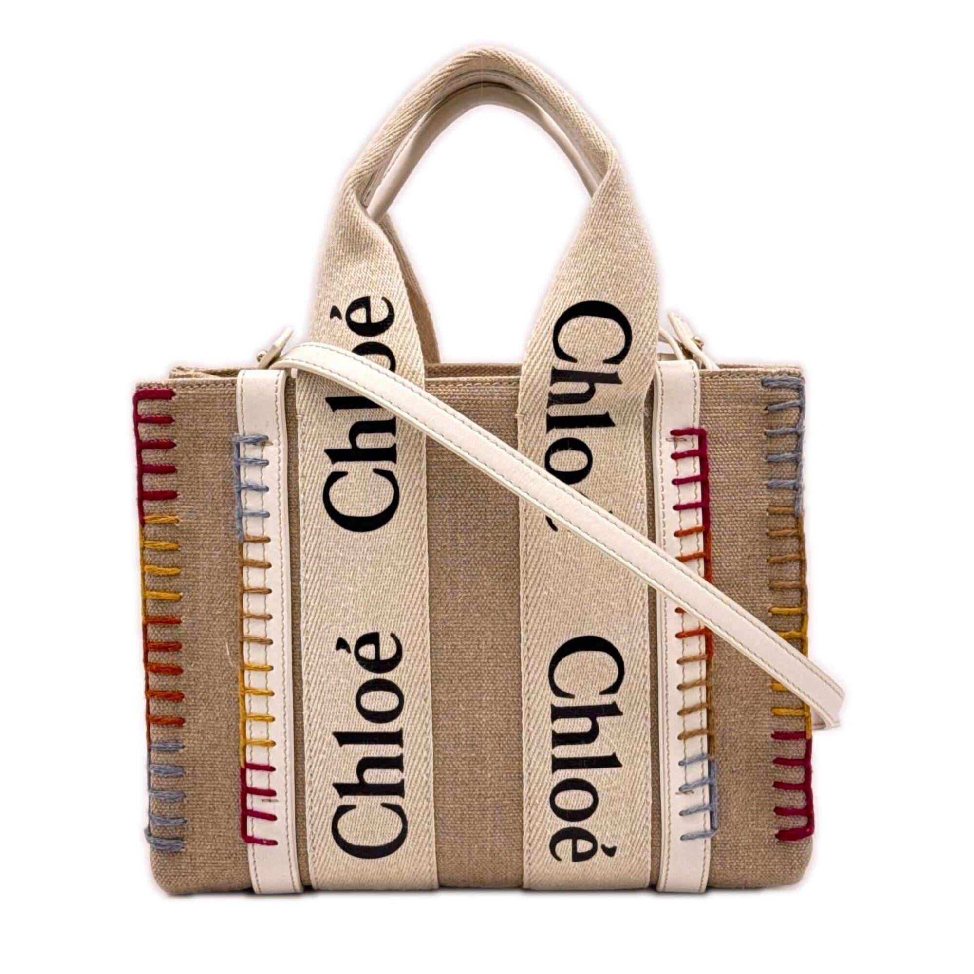 Chloé Beige Multi-Color Canvas Leather Handbag Tote Bag (Pre-Owned)