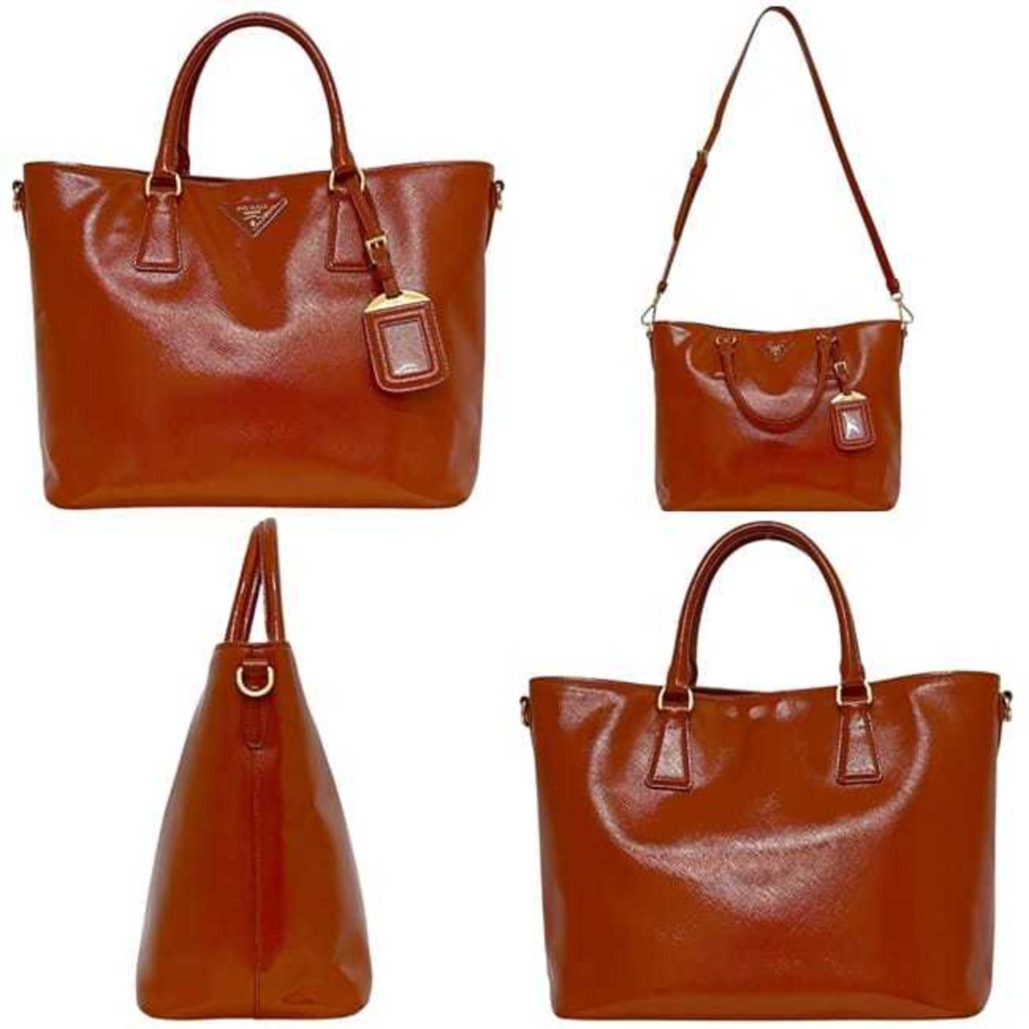 Prada Orange Patent Leather Leather Handbag Tote Bag (Pre-Owned)