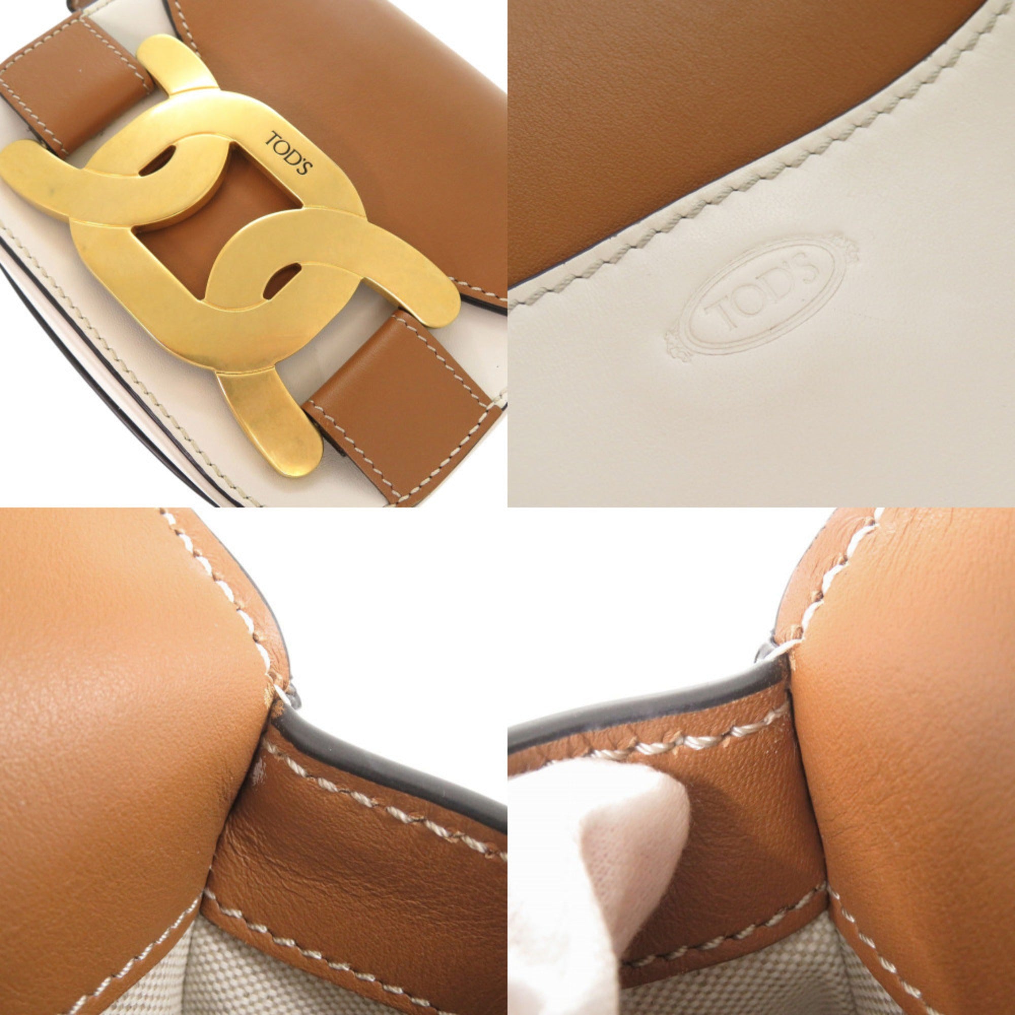 Tod's Brown White Leather Shoulder Bag (Pre-Owned)