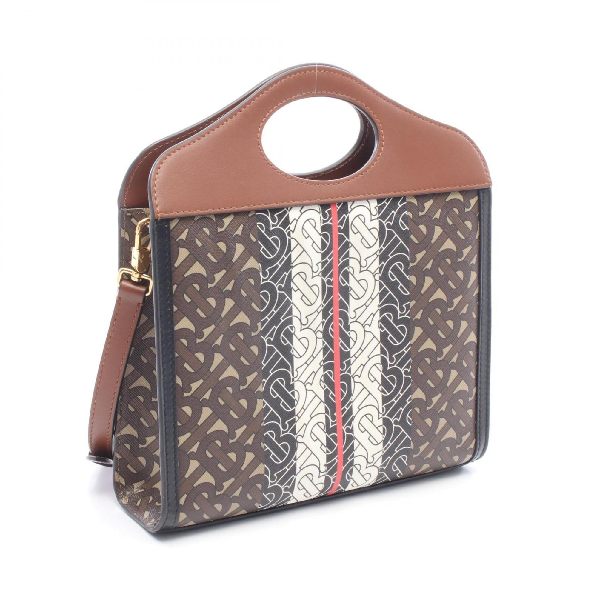 Burberry Black Brown Multi-Color Coated Canvas Leather Handbag (Pre-Owned)