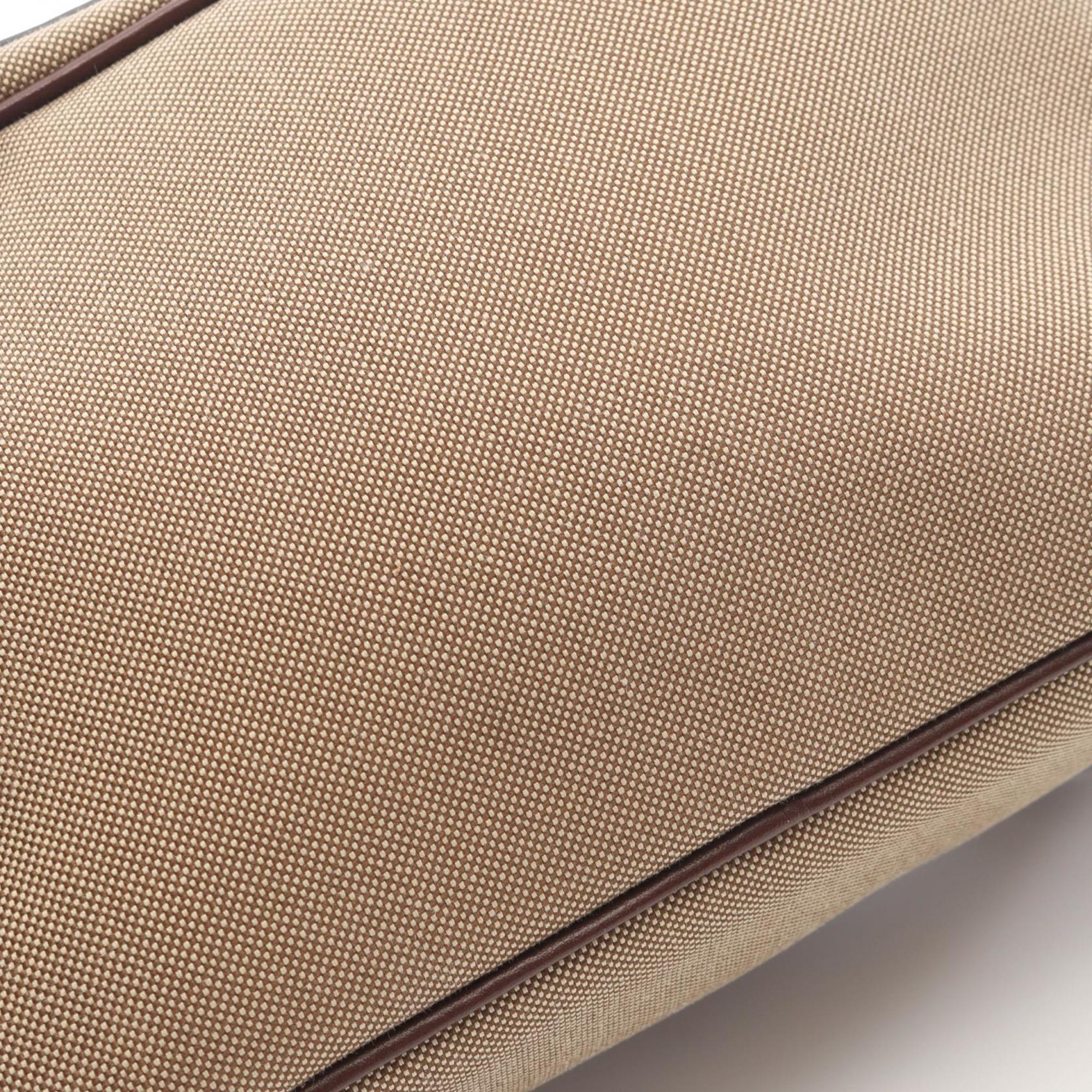 Prada Beige Brown Canvas Leather Handbag Shoulder Bag (Pre-Owned)